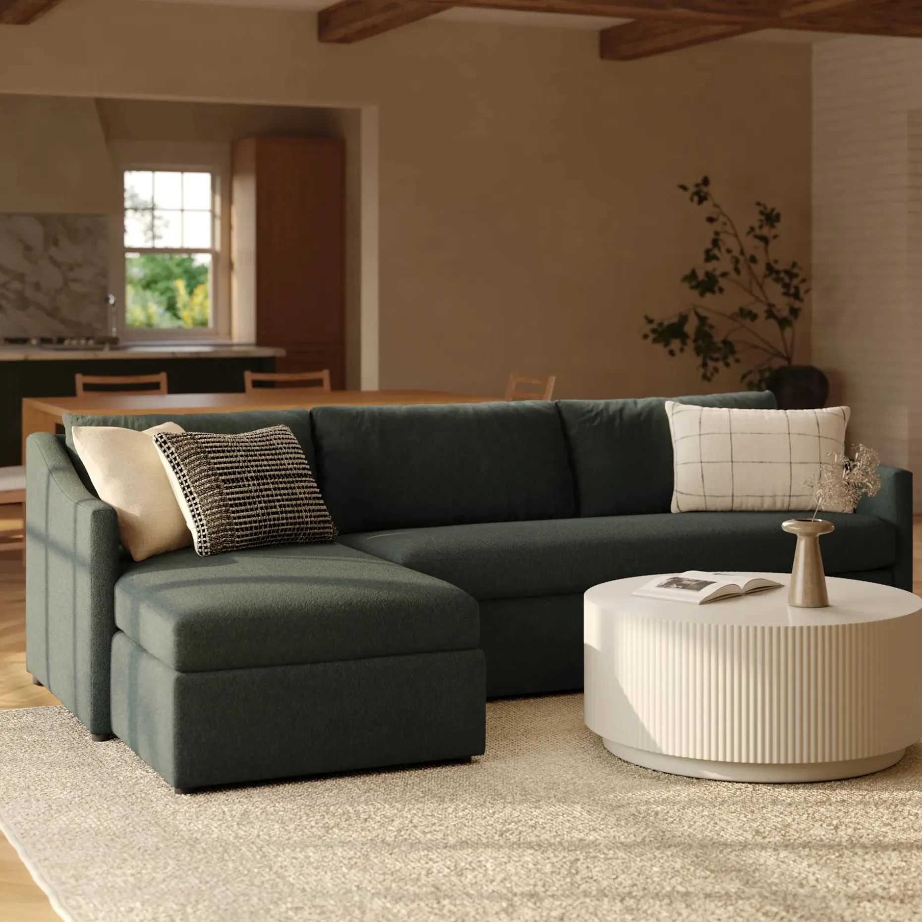 Landry 109" Left Storage Sleeper Sectional - Green Wool Bouclé