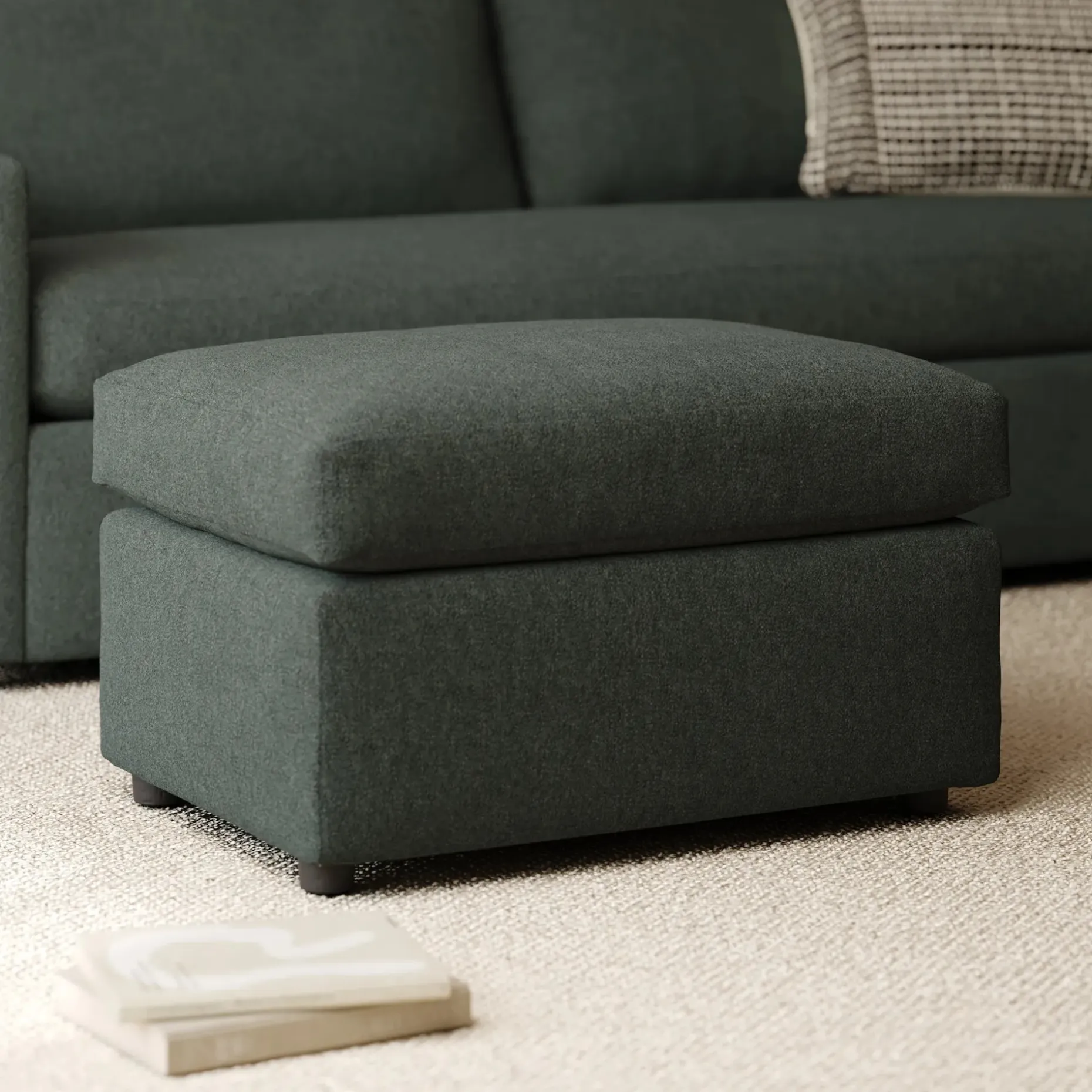 Landry 28" Ottoman - Green Wool Bouclé
