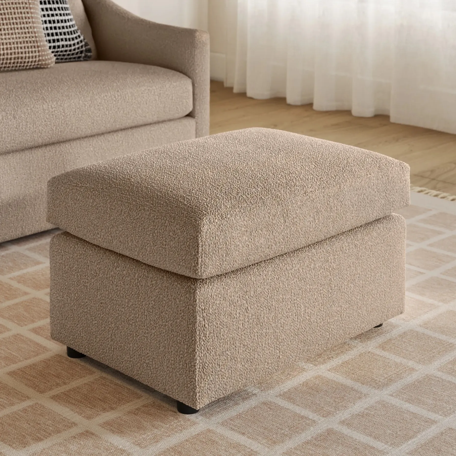 Landry 28" Ottoman - Sandstone Wool Bouclé