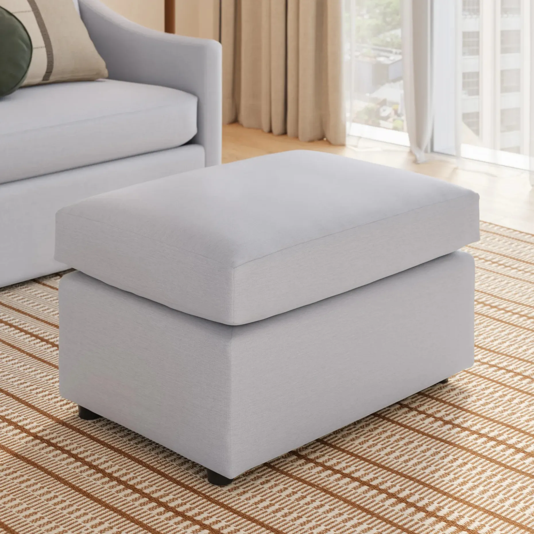 Landry 28" Ottoman - Silver Ivory