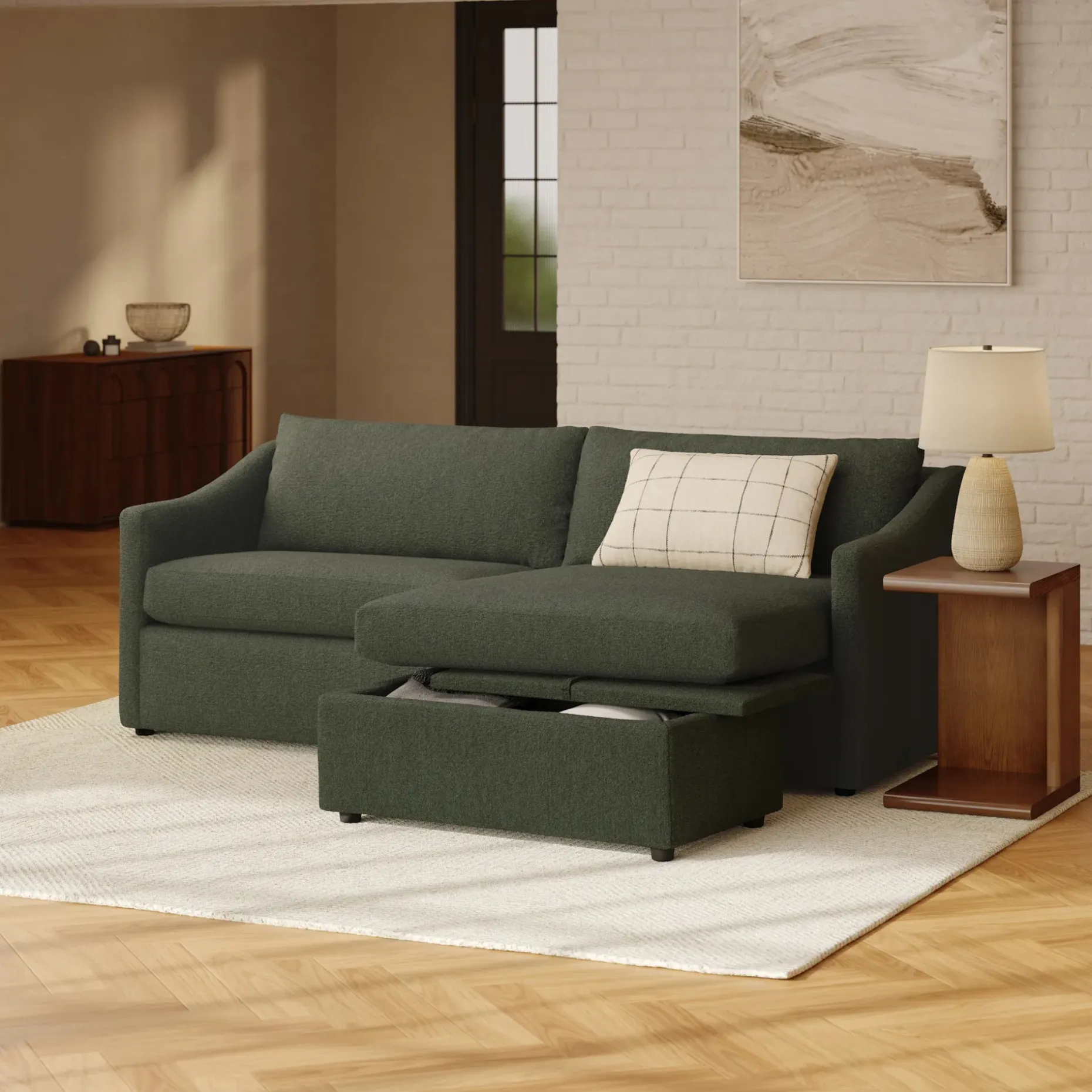 Landry 84.5" Reversible Storage Sectional - Green Wool Bouclé