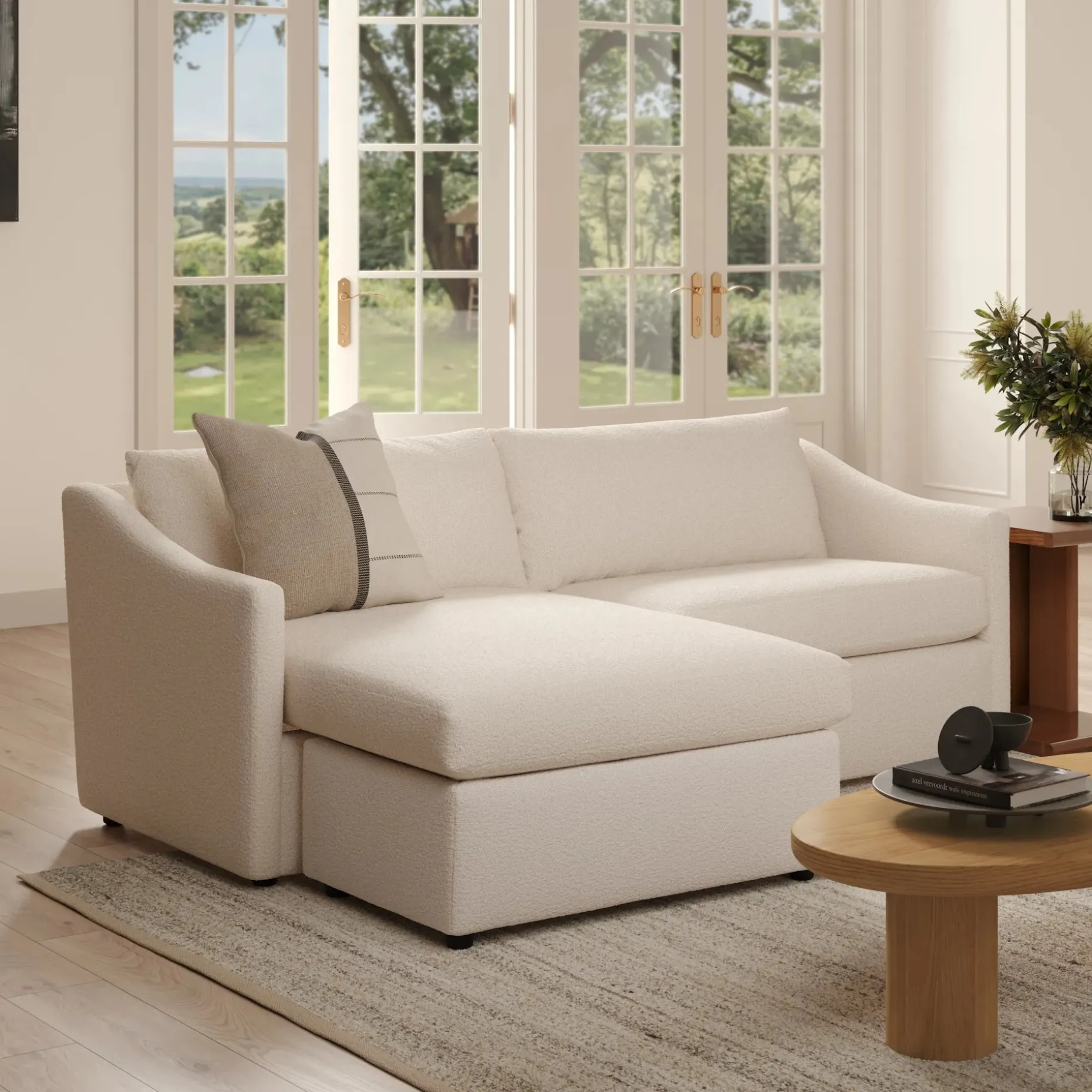 Landry 84.5" Reversible Storage Sectional - Ivory Wool Bouclé