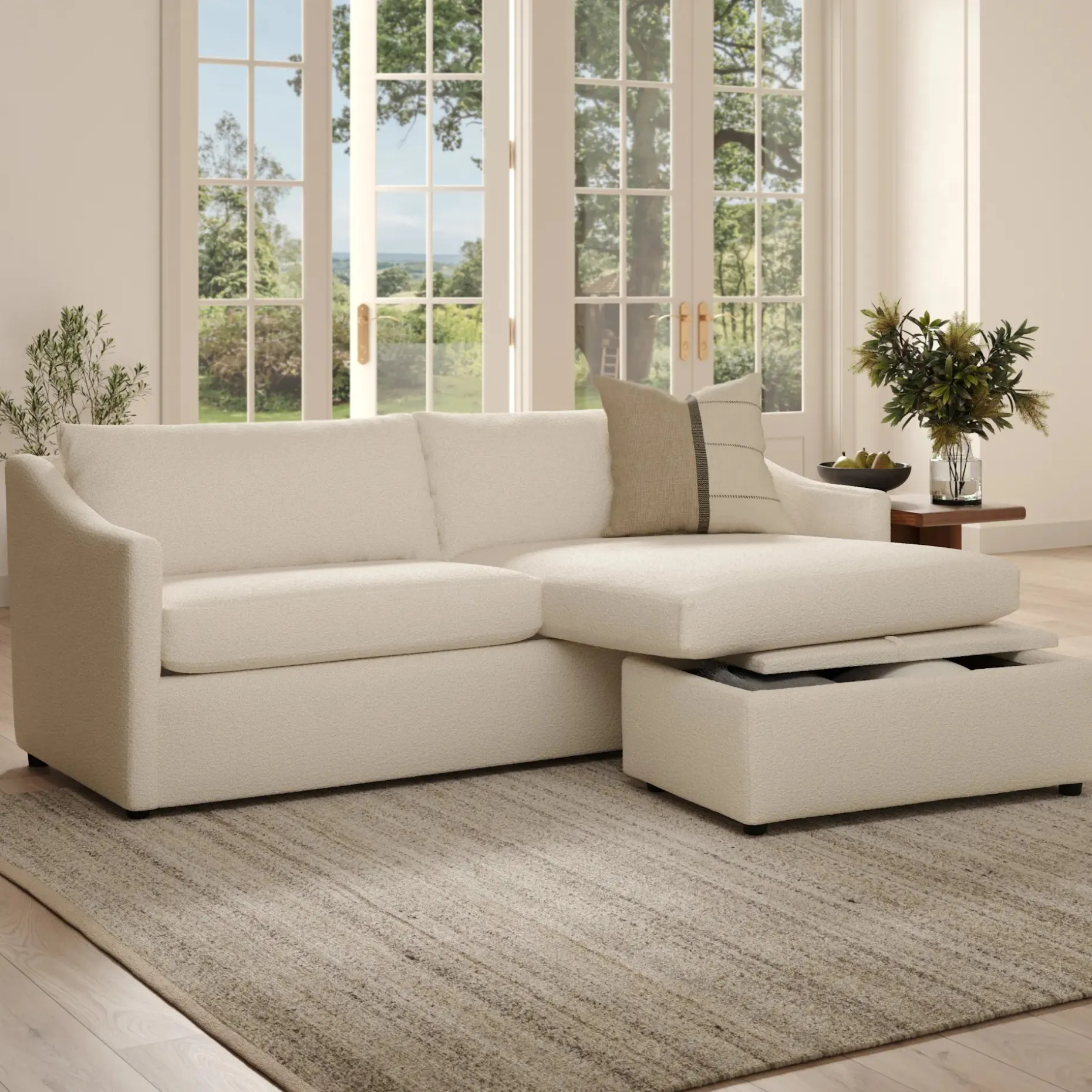 Landry 84.5" Reversible Storage Sectional - Ivory Wool Bouclé
