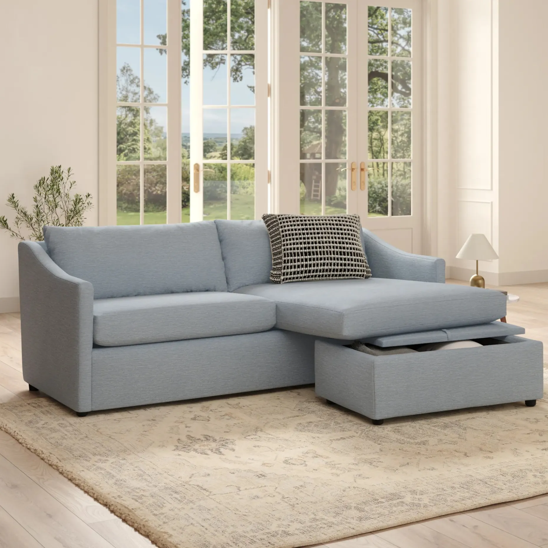 Landry 84.5" Reversible Storage Sectional - Silver Light Blue