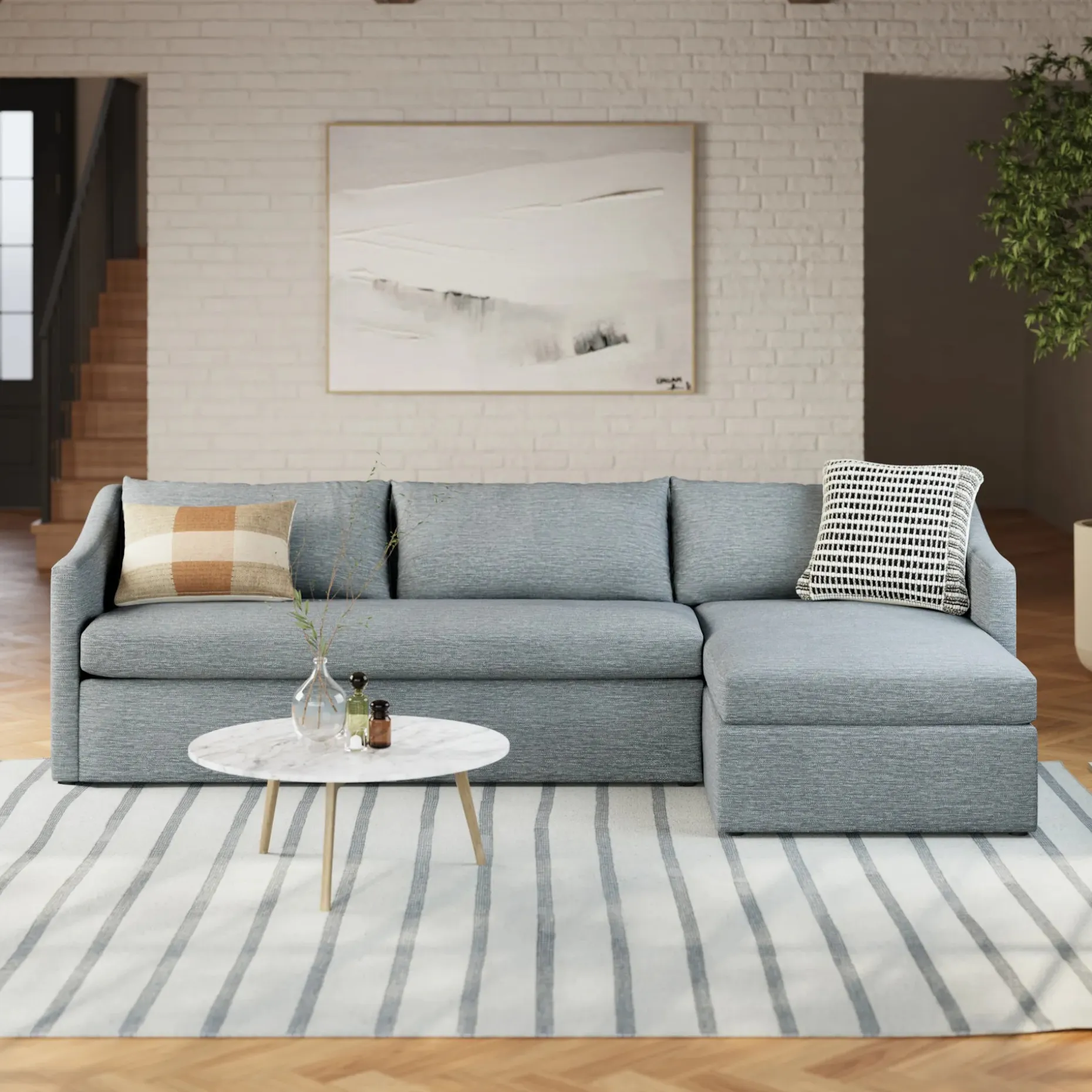 Landry 109" Right Storage Sleeper Sectional - Silver Light Blue