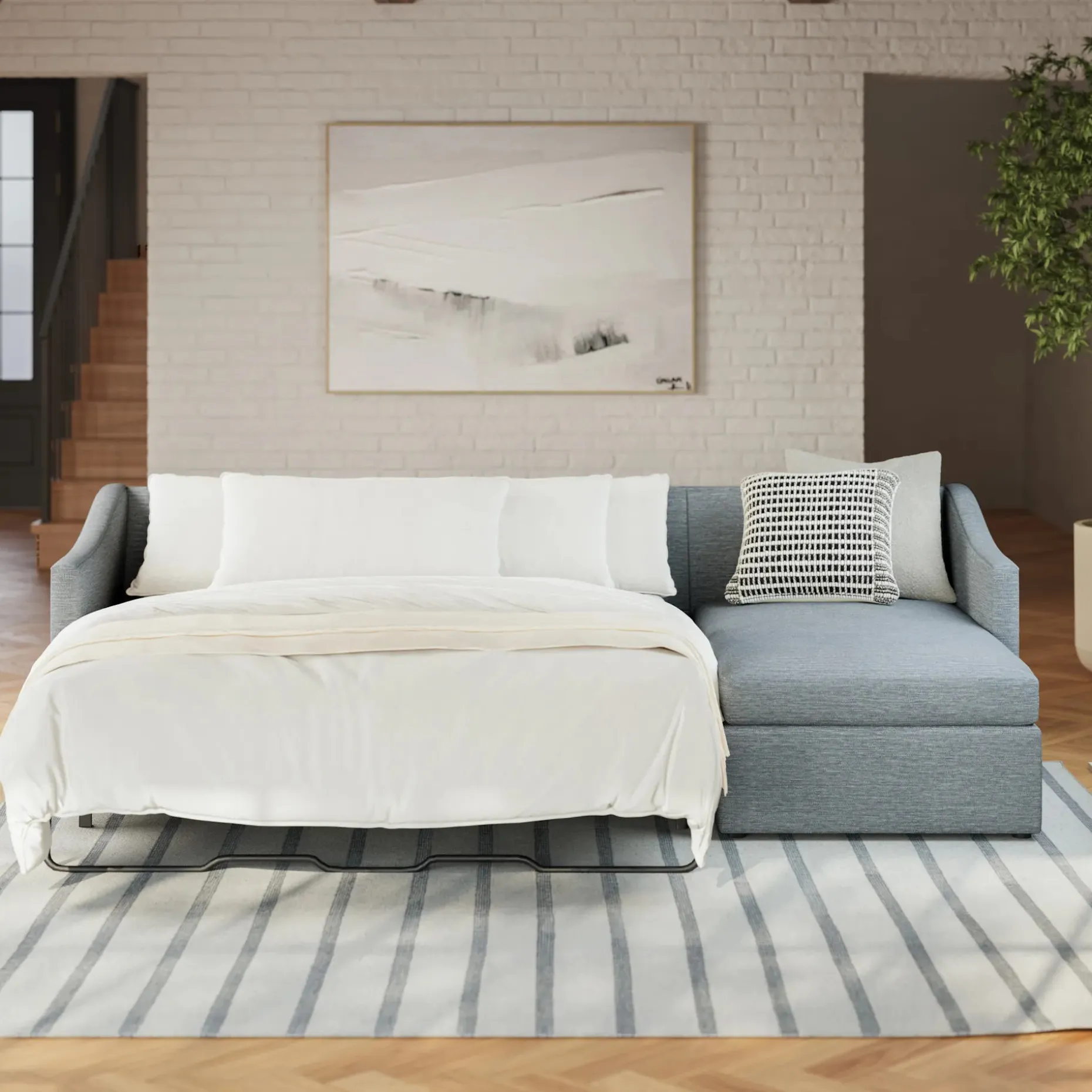 Landry 109" Right Storage Sleeper Sectional - Silver Light Blue