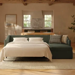 Landry 109" Right Storage Sleeper Sectional - Green Wool Bouclé