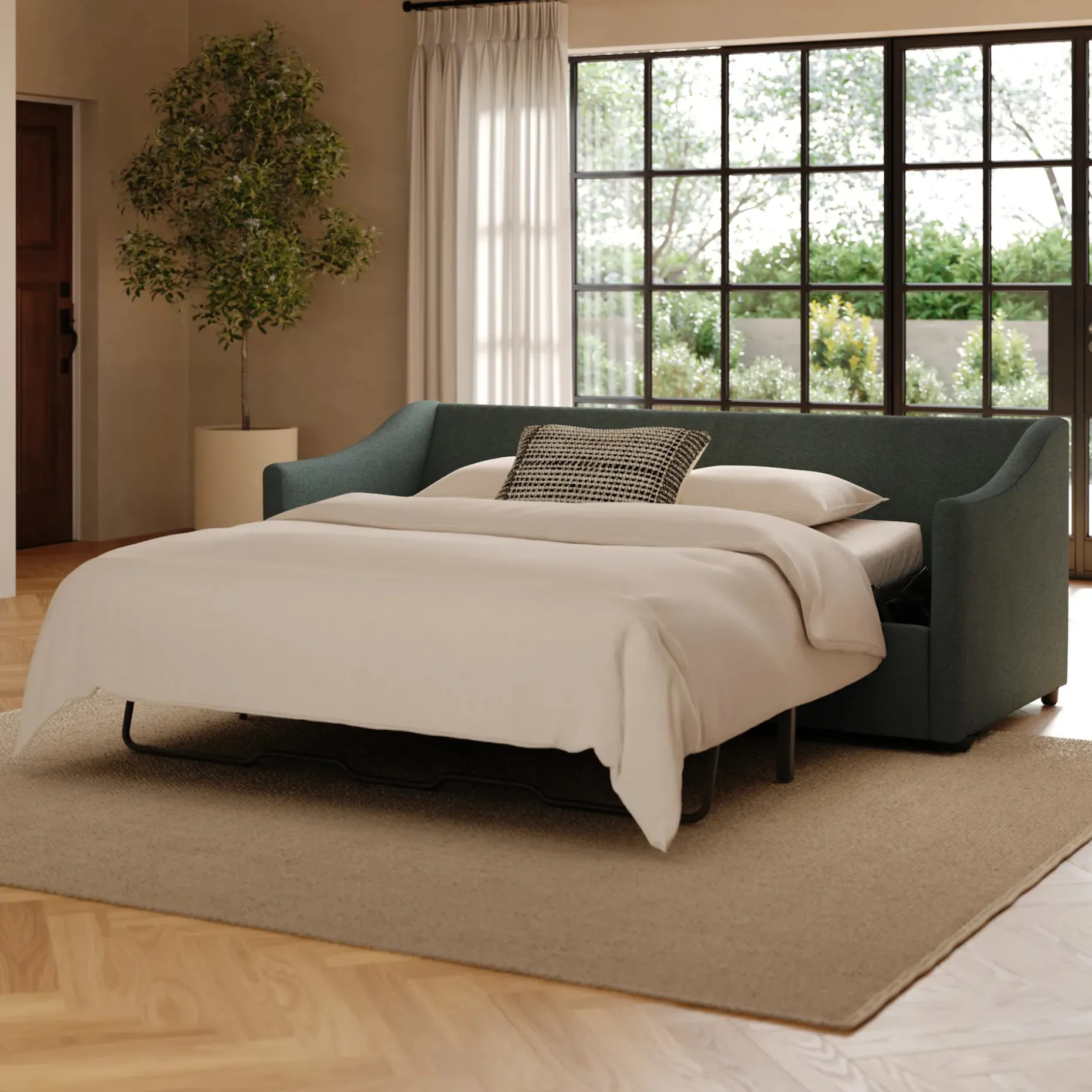 Landry 84.5" Sofa Bed - Green Wool Bouclé