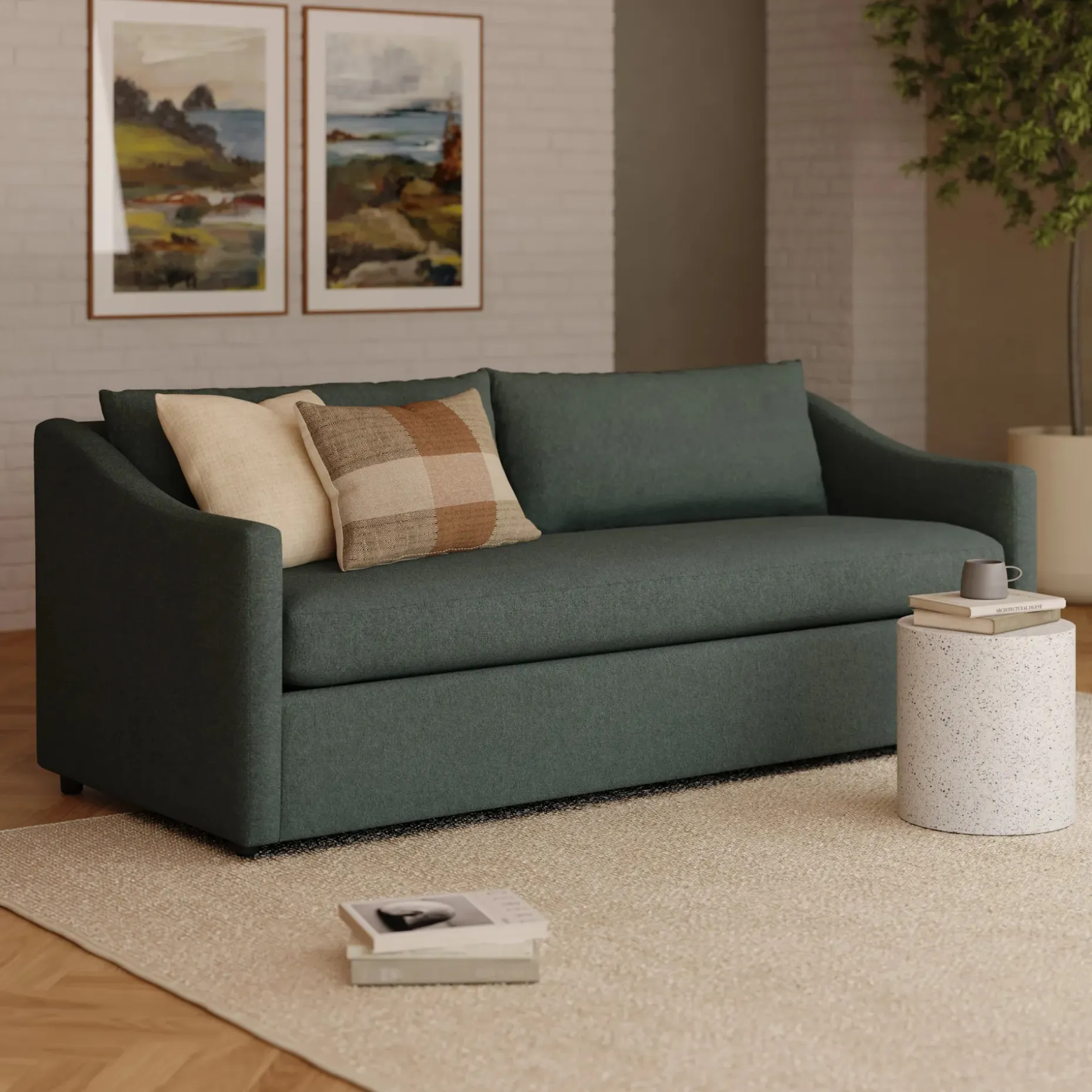 Landry 84.5" Sofa Bed - Green Wool Bouclé