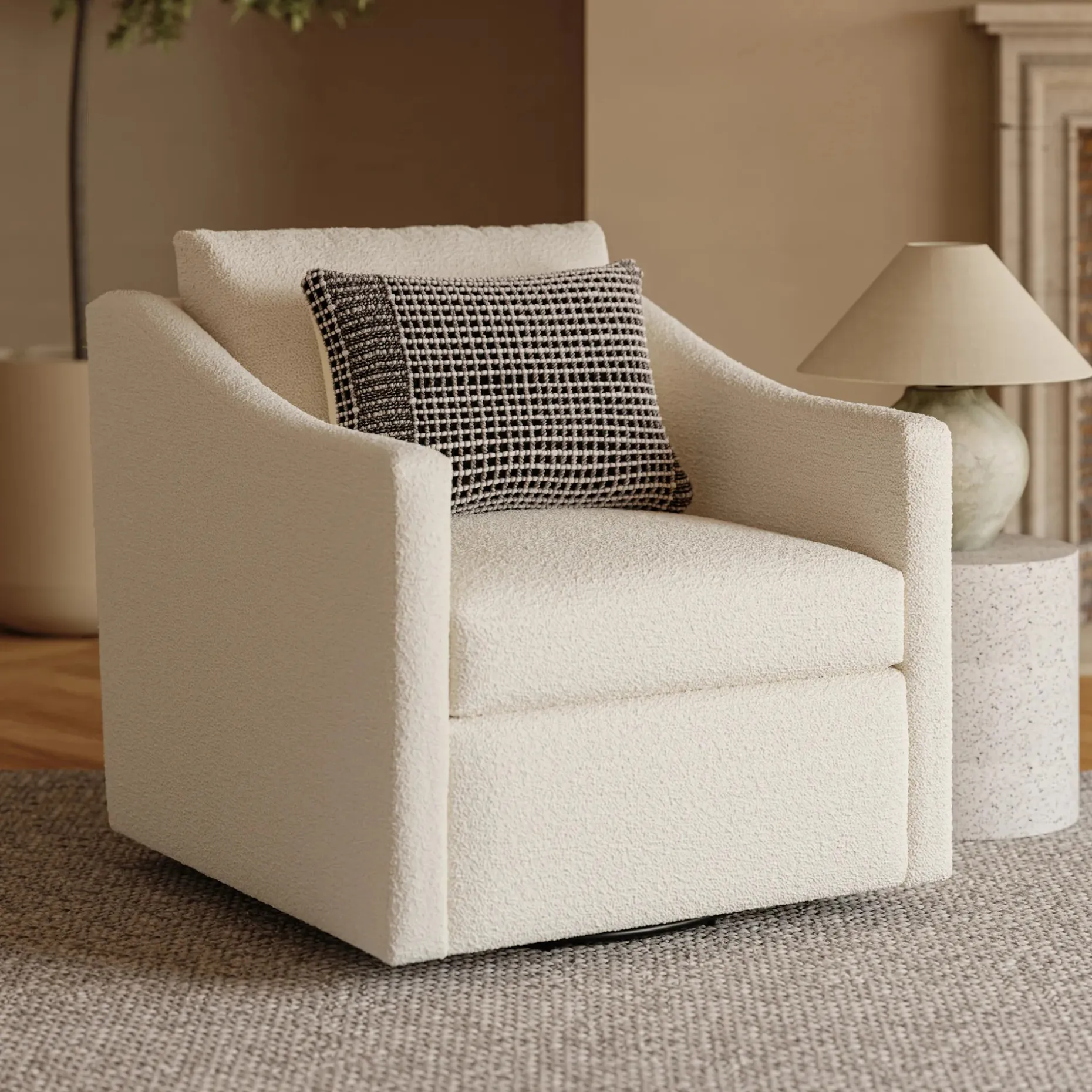 Landry 32.25" Swivel Lounge Chair - Ivory Wool Bouclé