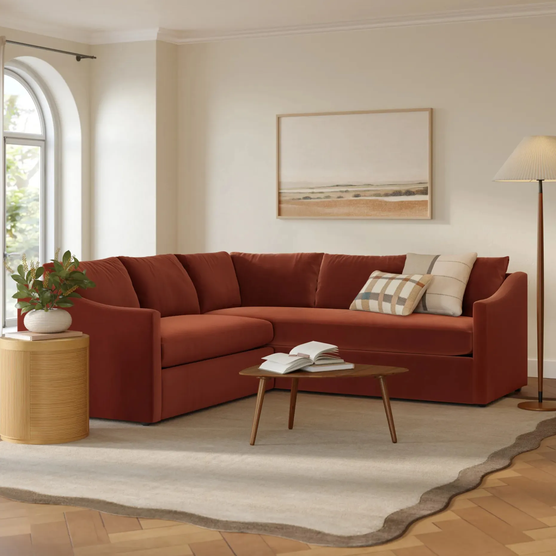 Landry 91" Velvet Corner Sectional - Hale Rust