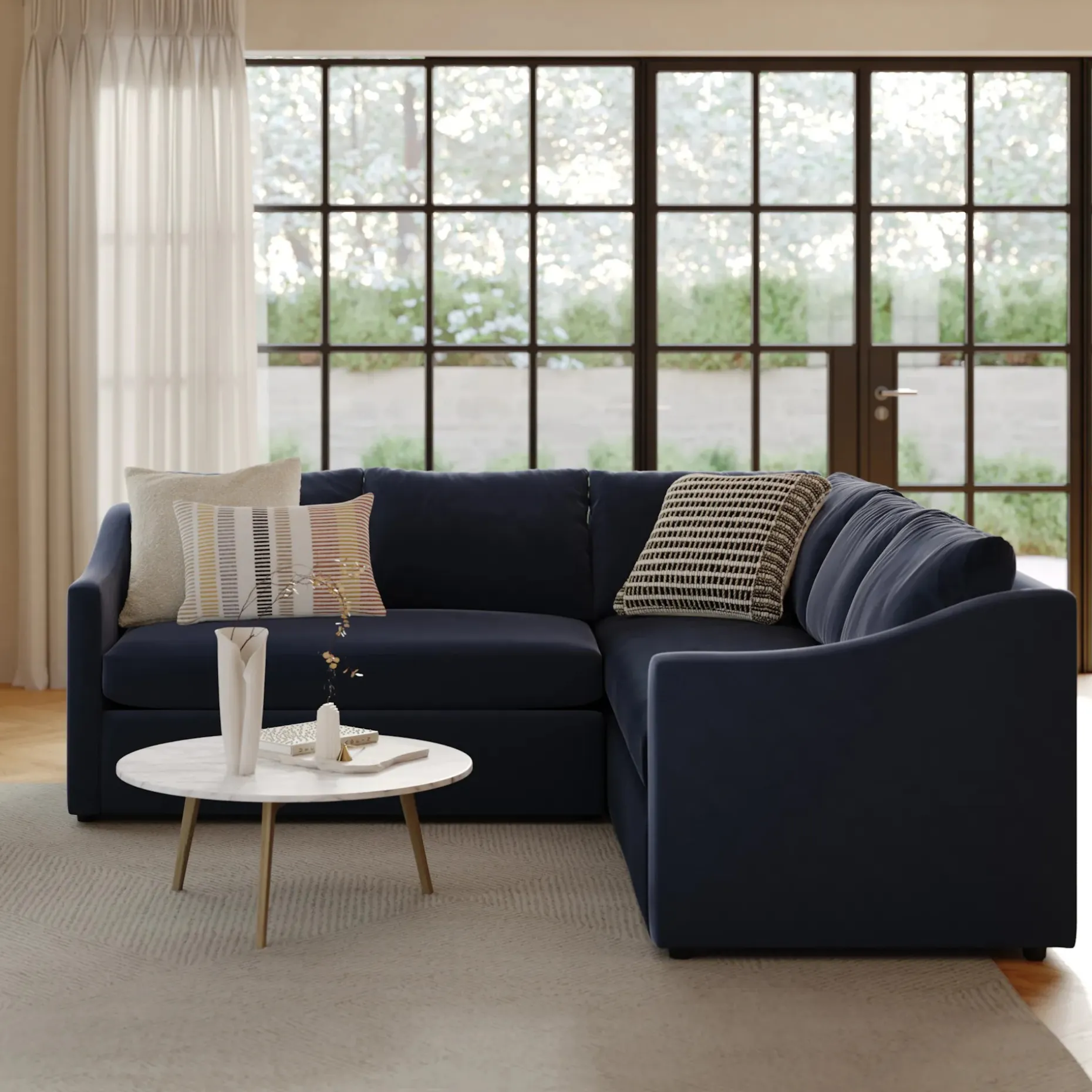 Landry 91" Velvet Corner Sectional - Hale Ink