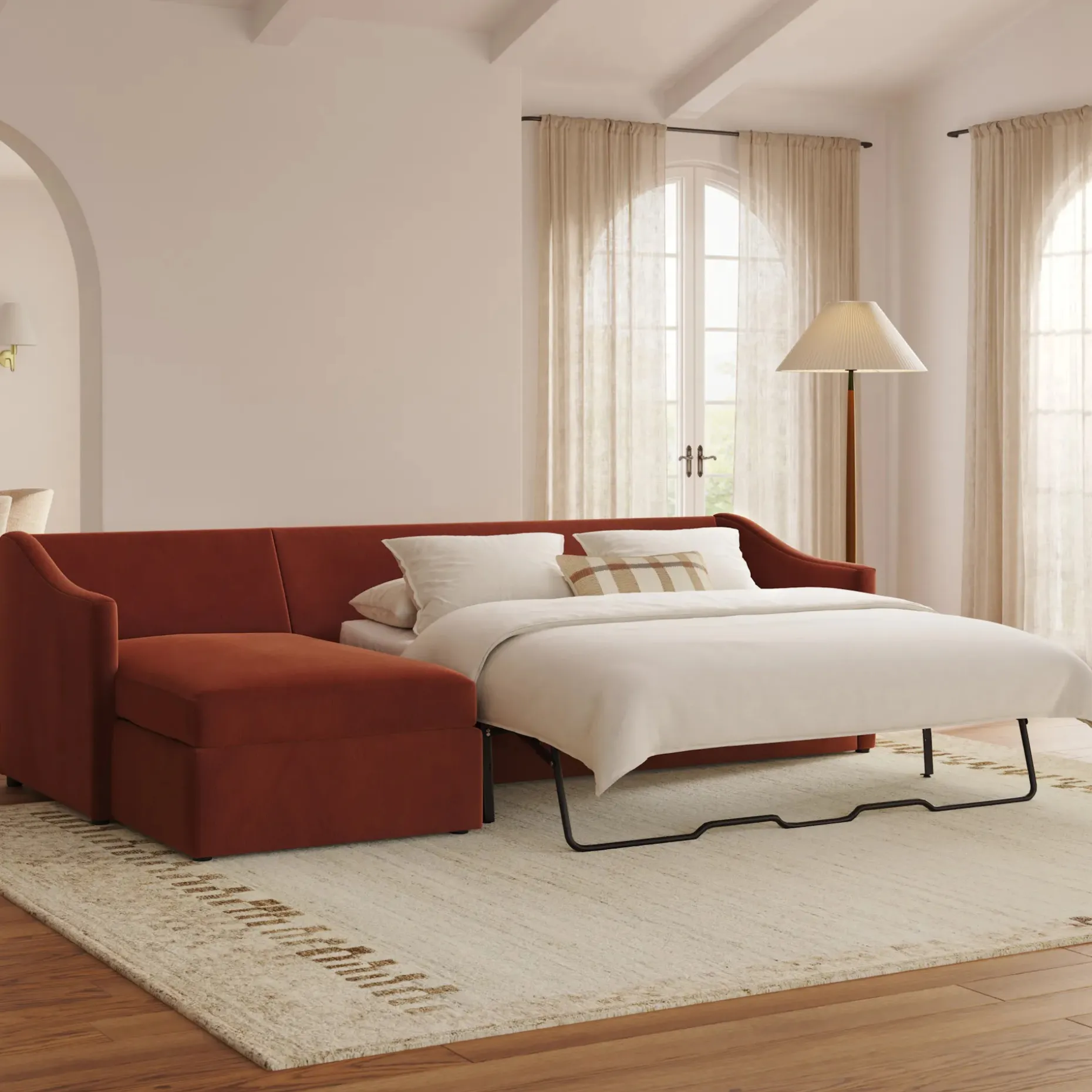 Landry 109" Velvet Left Storage Sleeper Sectional - Hale Rust