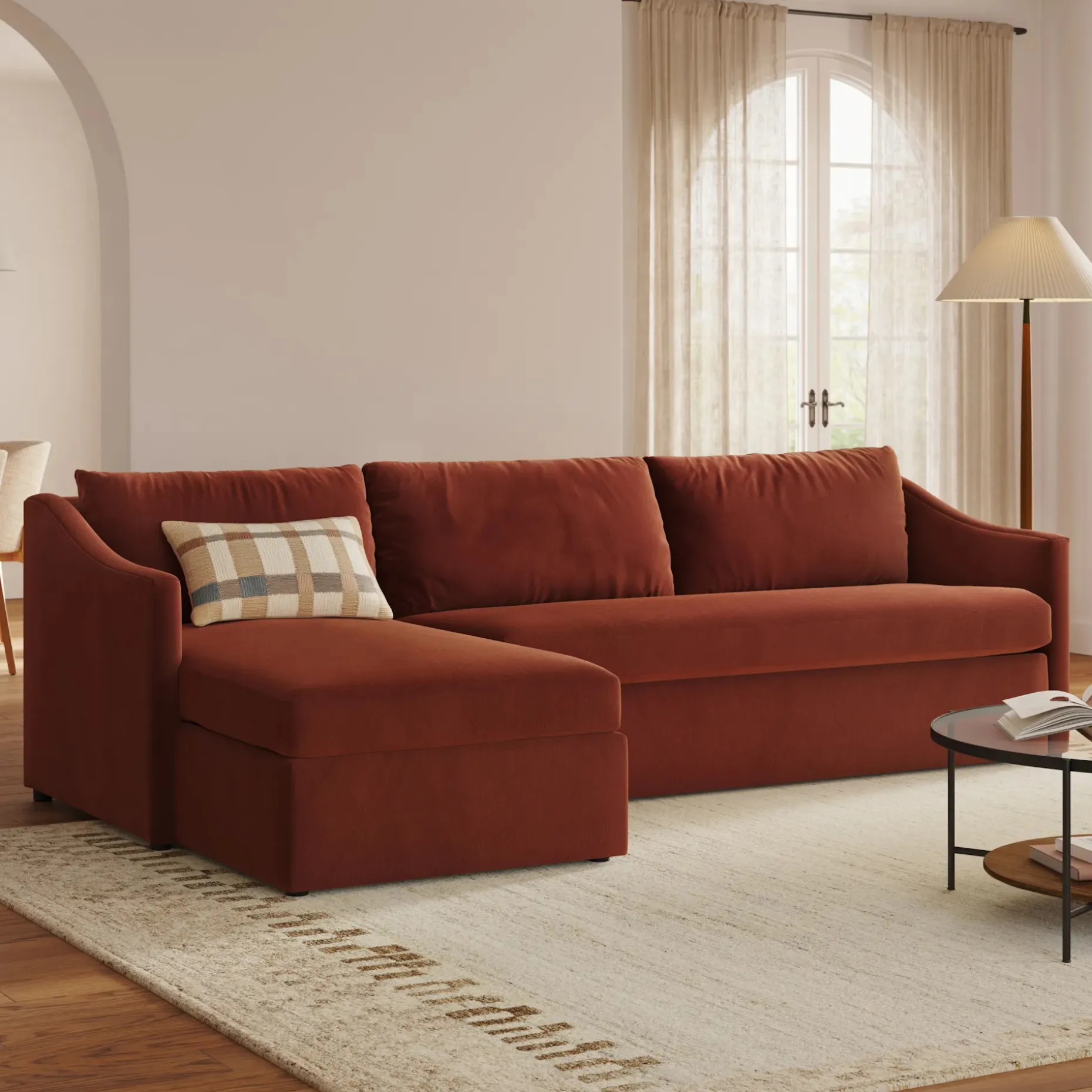 Landry 109" Velvet Left Storage Sleeper Sectional - Hale Rust