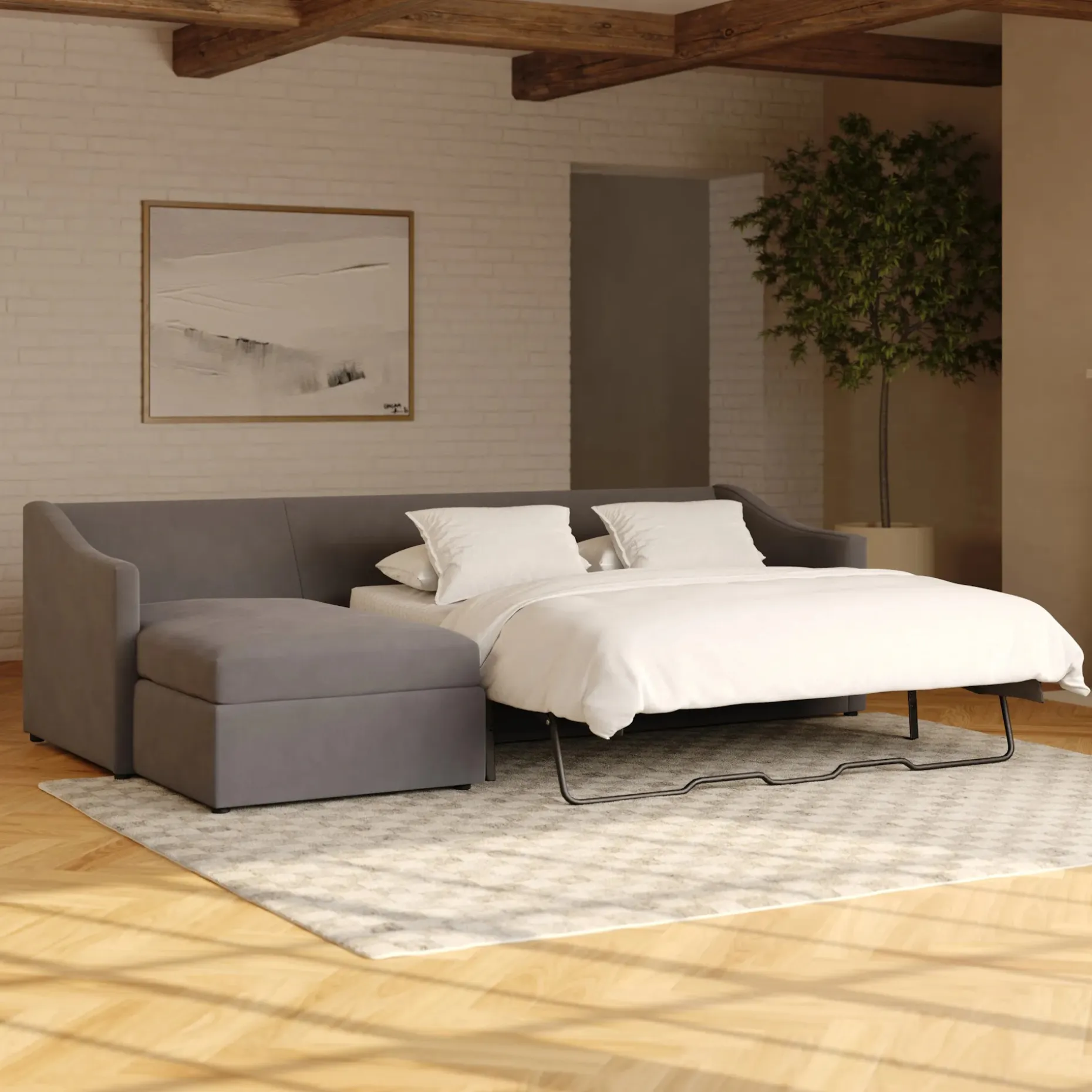 Landry 109" Velvet Left Storage Sleeper Sectional - Hale Warm Gray