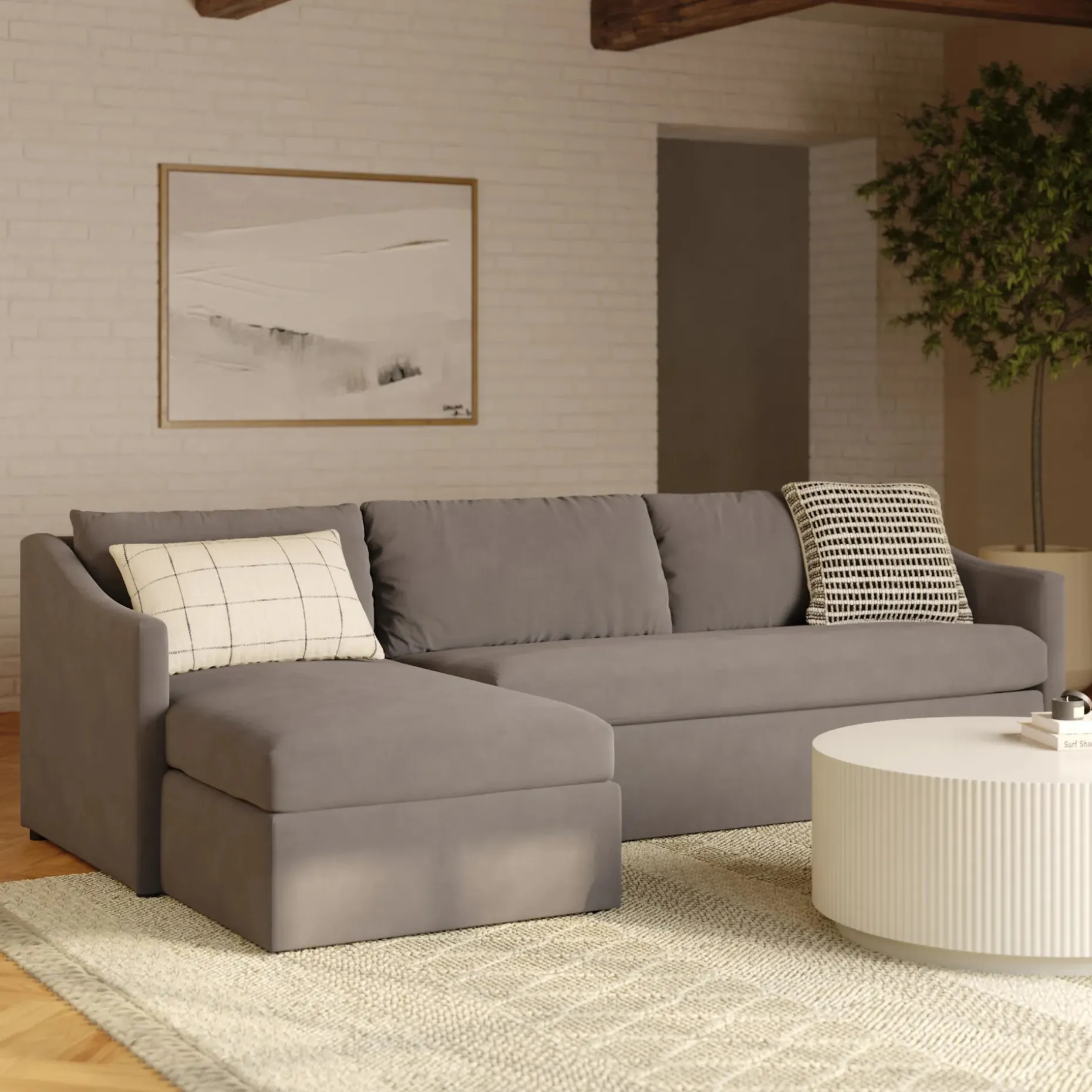 Landry 109" Velvet Left Storage Sleeper Sectional - Hale Warm Gray