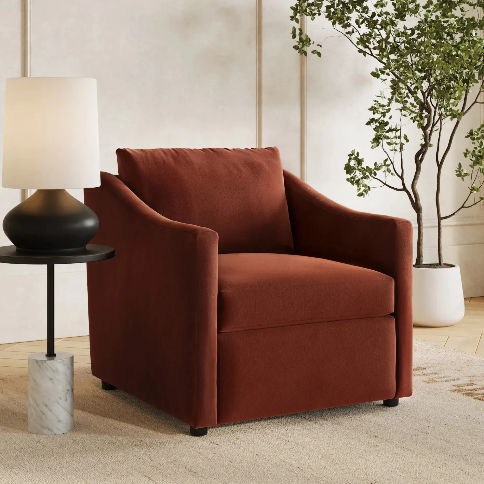 Landry 32.25" Velvet Lounge Chair - Hale Rust