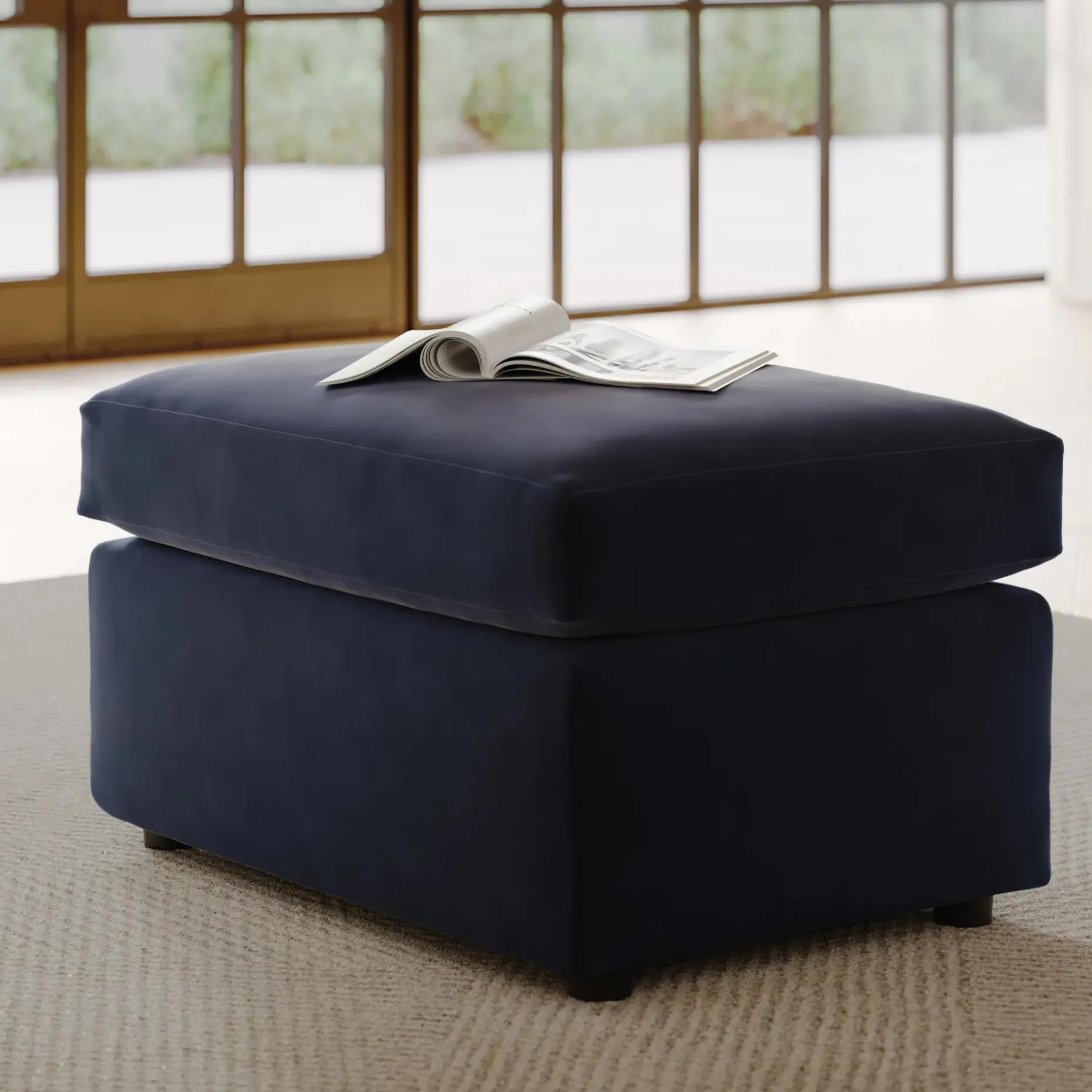 Landry 28" Velvet Ottoman - Hale Ink