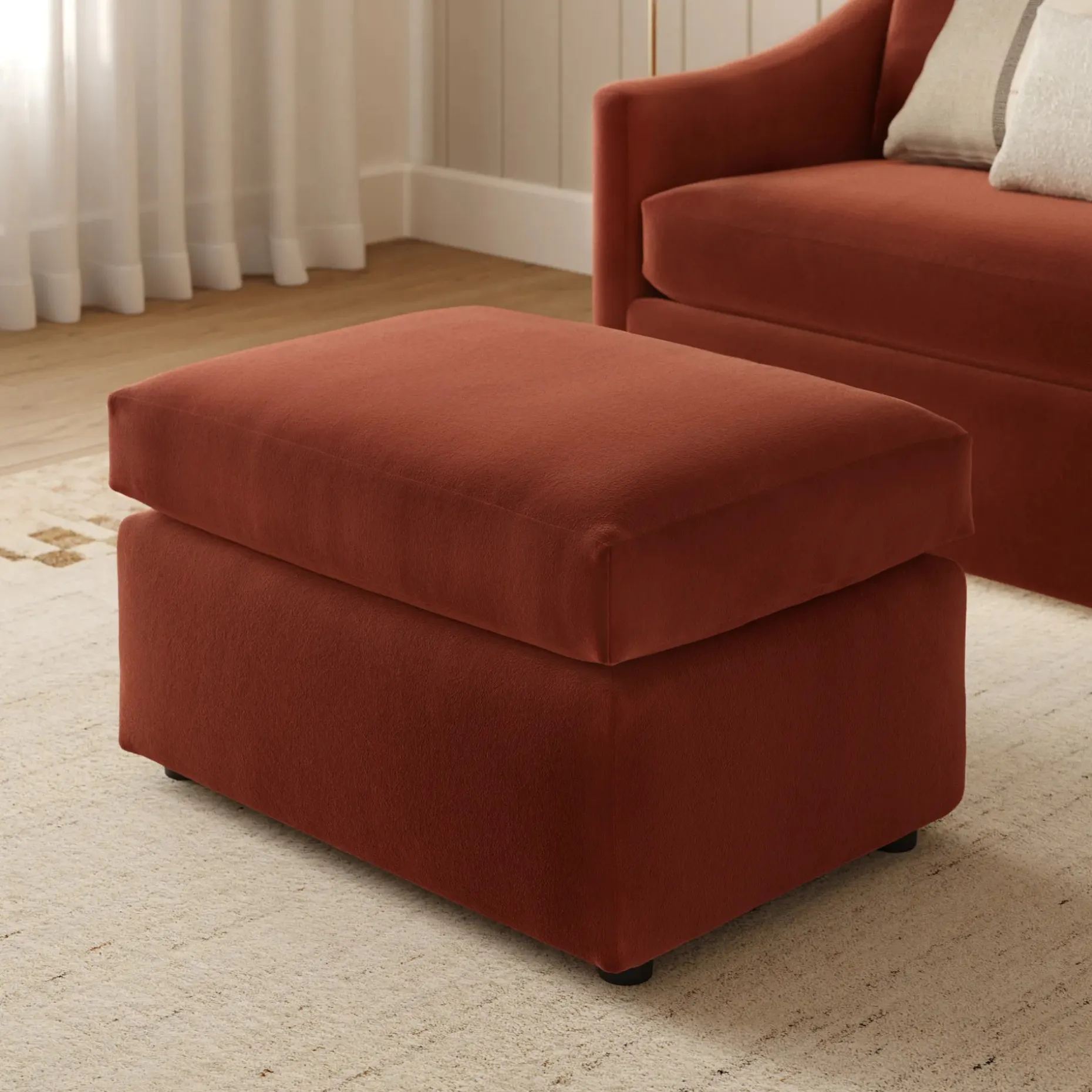 Landry 28" Velvet Ottoman - Hale Rust