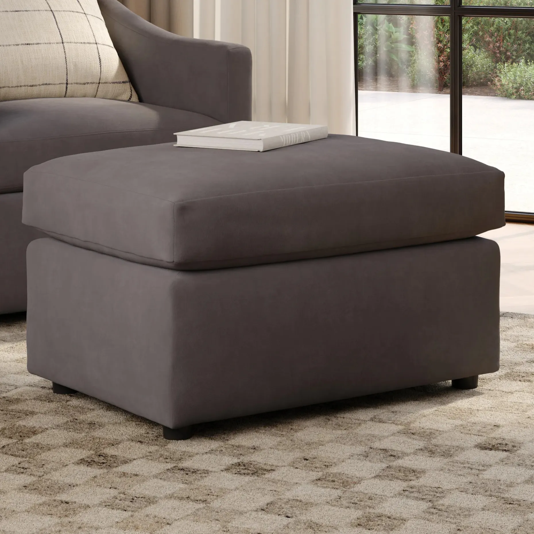 Landry 28" Velvet Ottoman - Hale Warm Gray