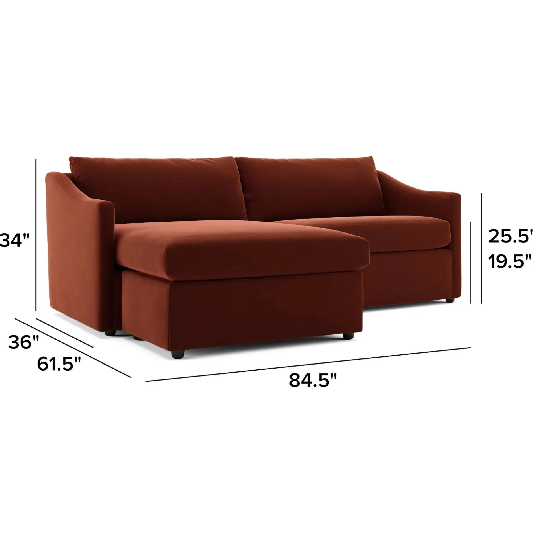 Landry 84.5" Velvet Reversible Storage Sectional - Hale Rust