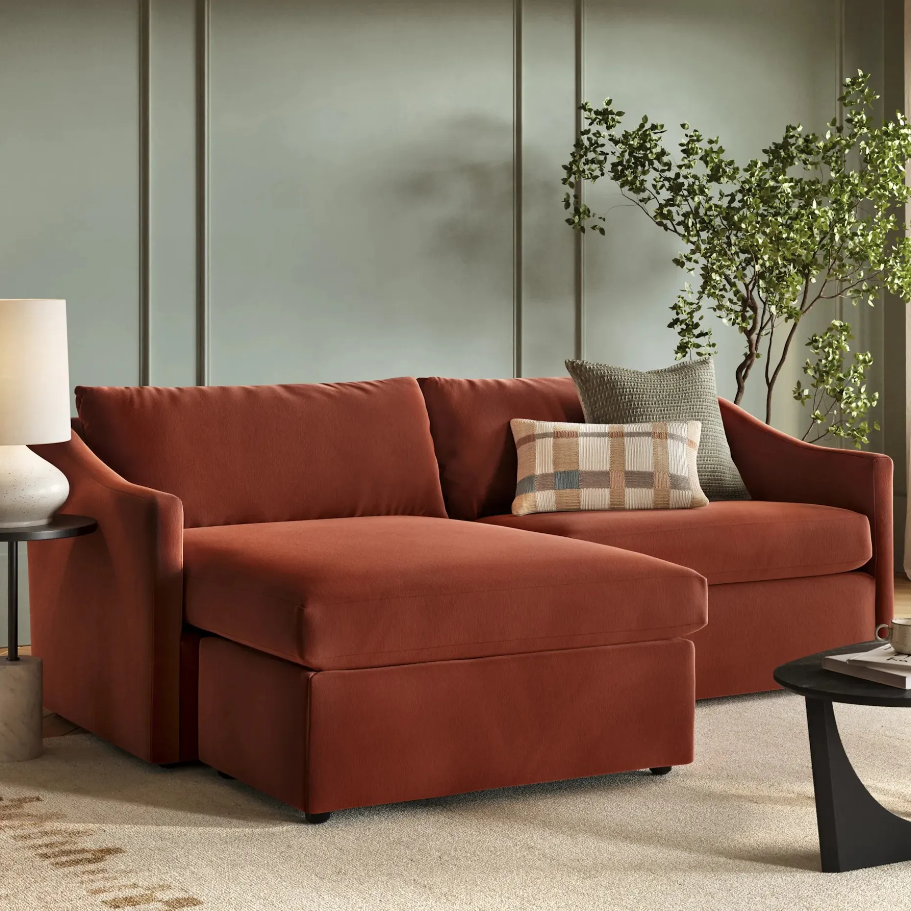 Landry 84.5" Velvet Reversible Storage Sectional - Hale Rust