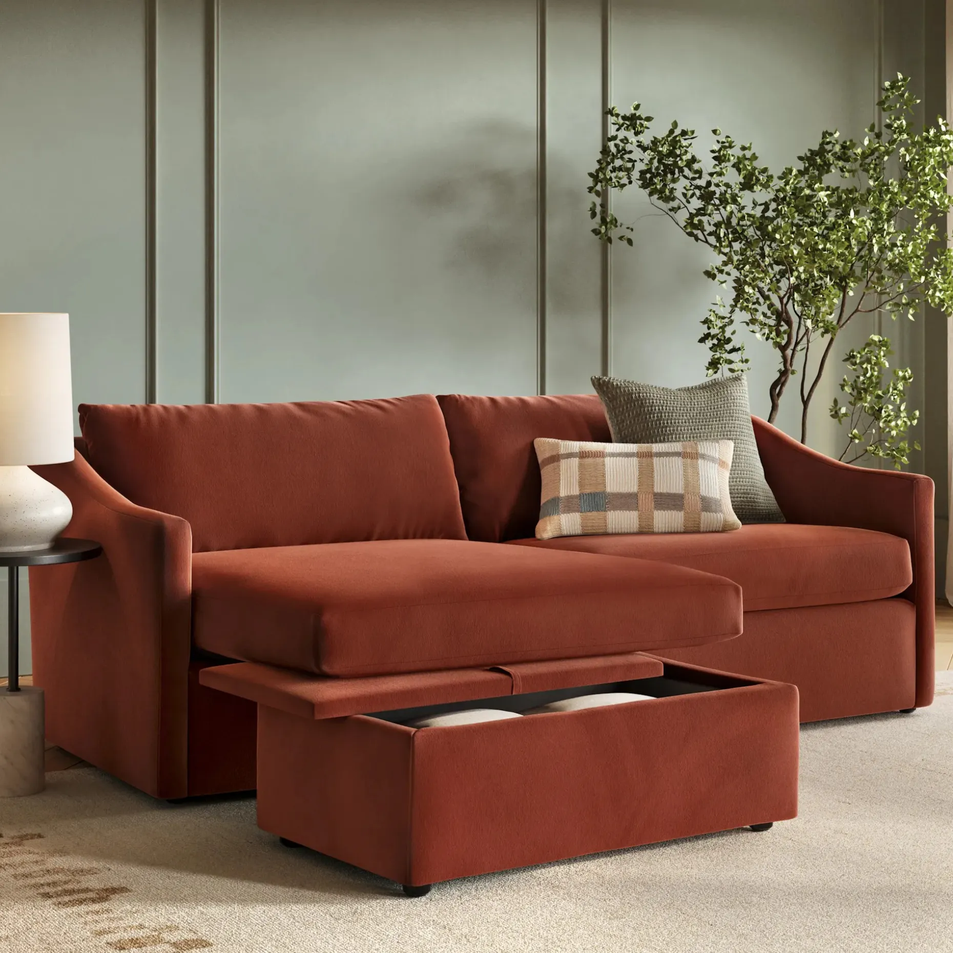 Landry 84.5" Velvet Reversible Storage Sectional - Hale Rust