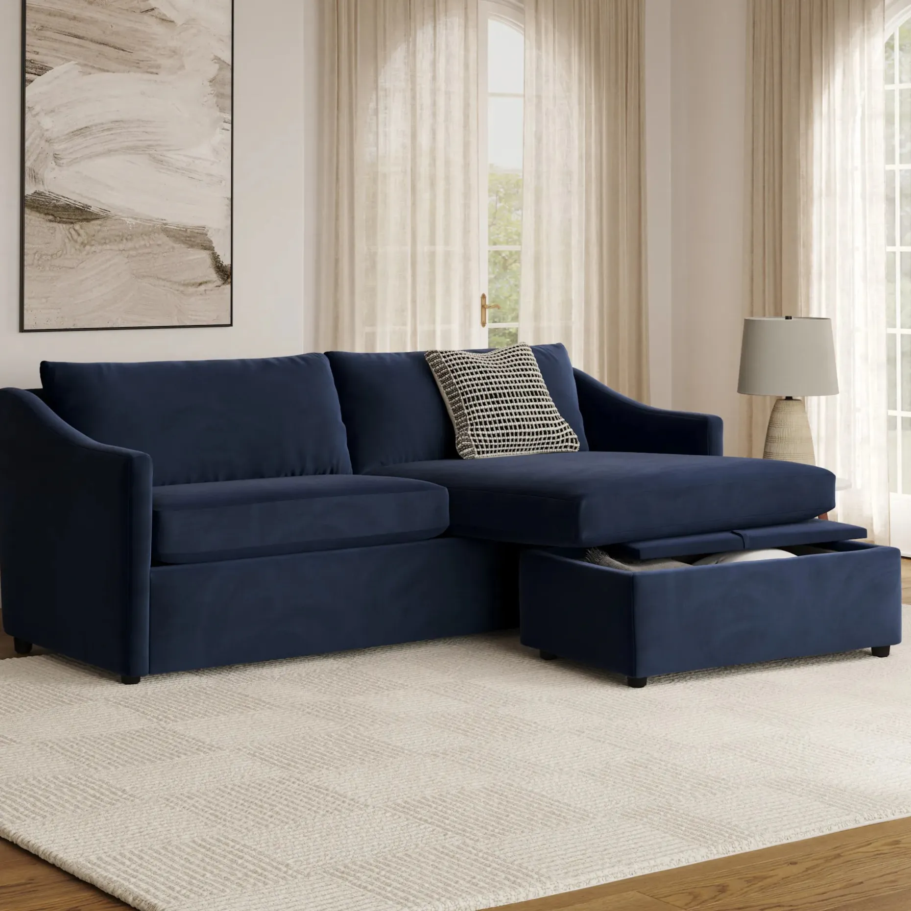 Landry 84.5" Velvet Reversible Storage Sectional - Hale Ink