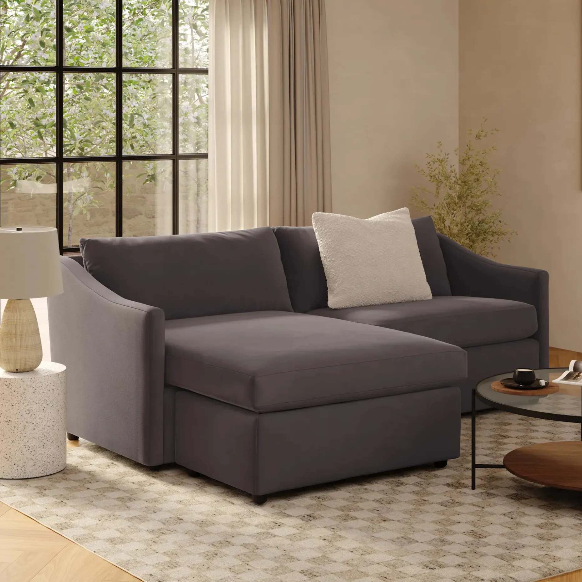 Landry 84.5" Velvet Reversible Storage Sectional - Hale Warm Gray
