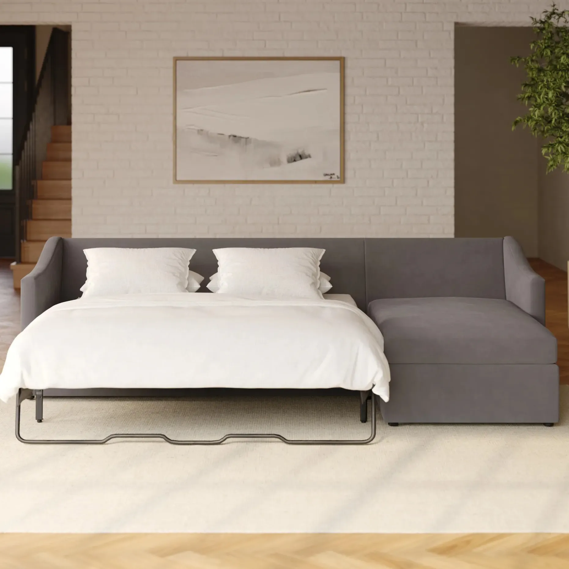 Landry 109" Velvet Right Storage Sleeper Sectional - Hale Warm Gray