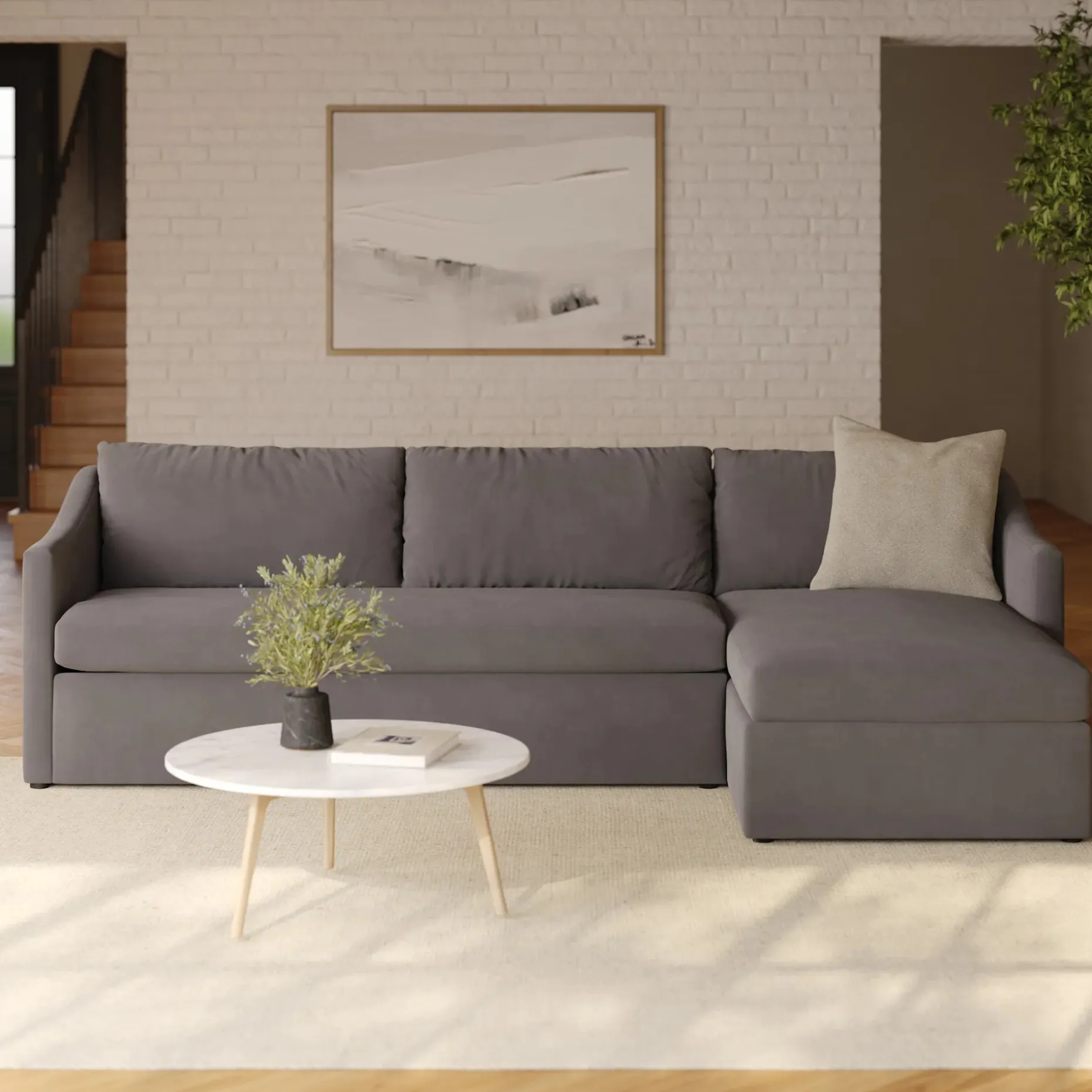 Landry 109" Velvet Right Storage Sleeper Sectional - Hale Warm Gray