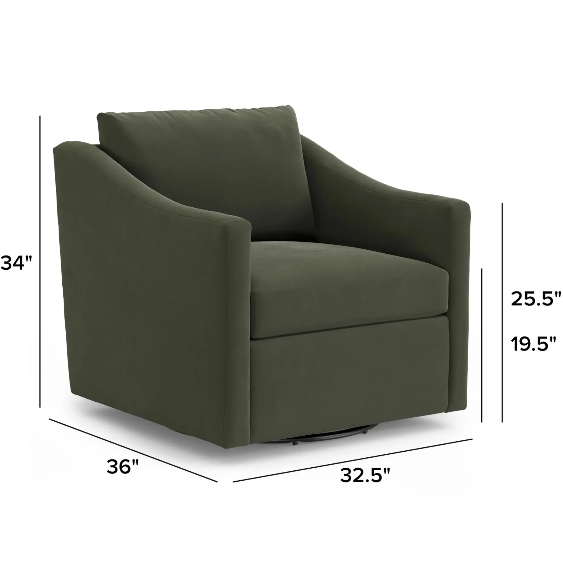 Landry 32.25" Velvet Swivel Lounge Chair - Hale Fir Green