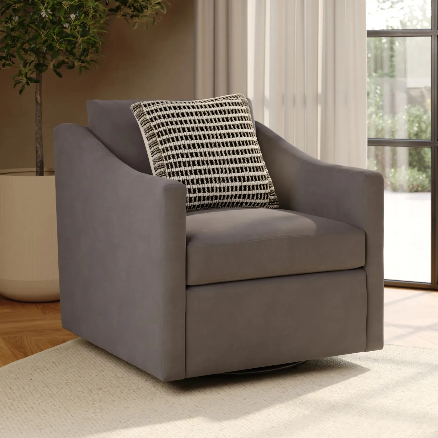 Landry 32.25" Velvet Swivel Lounge Chair - Hale Warm Gray