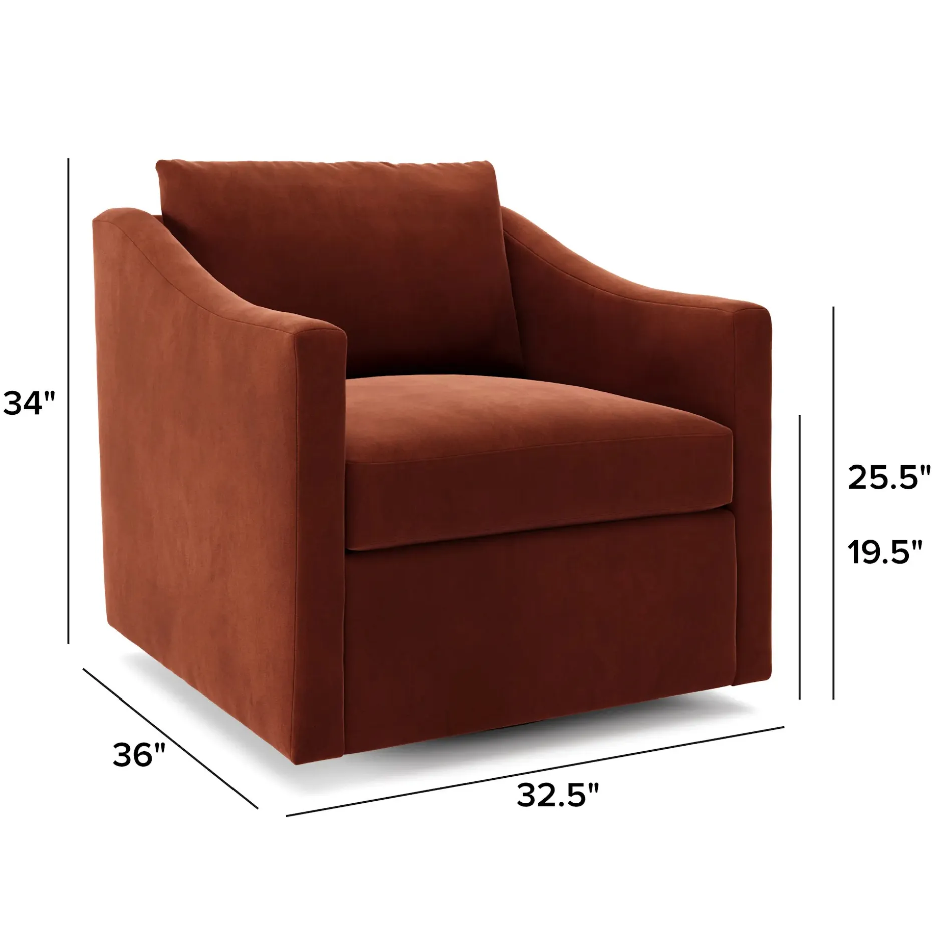 Landry 32.25" Velvet Swivel Lounge Chair - Hale Rust