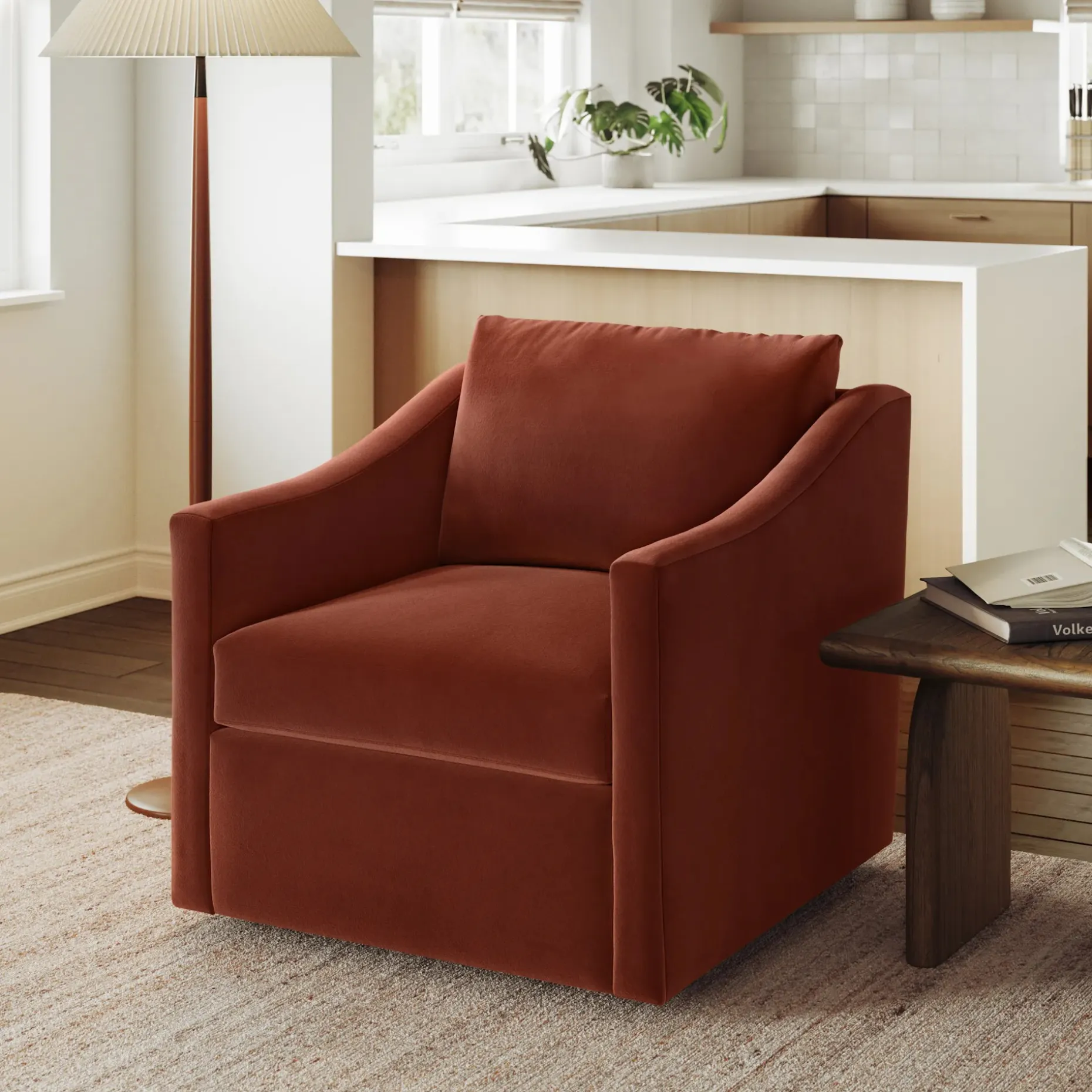 Landry 32.25" Velvet Swivel Lounge Chair - Hale Rust