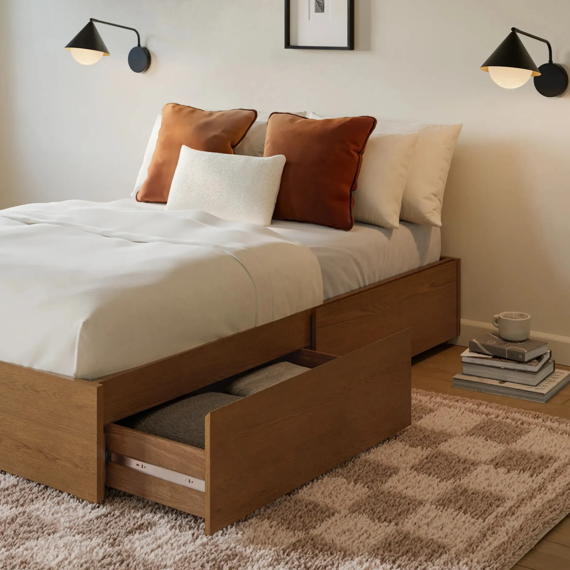 Leif Full Platform Storage Bed - Smoked Oak