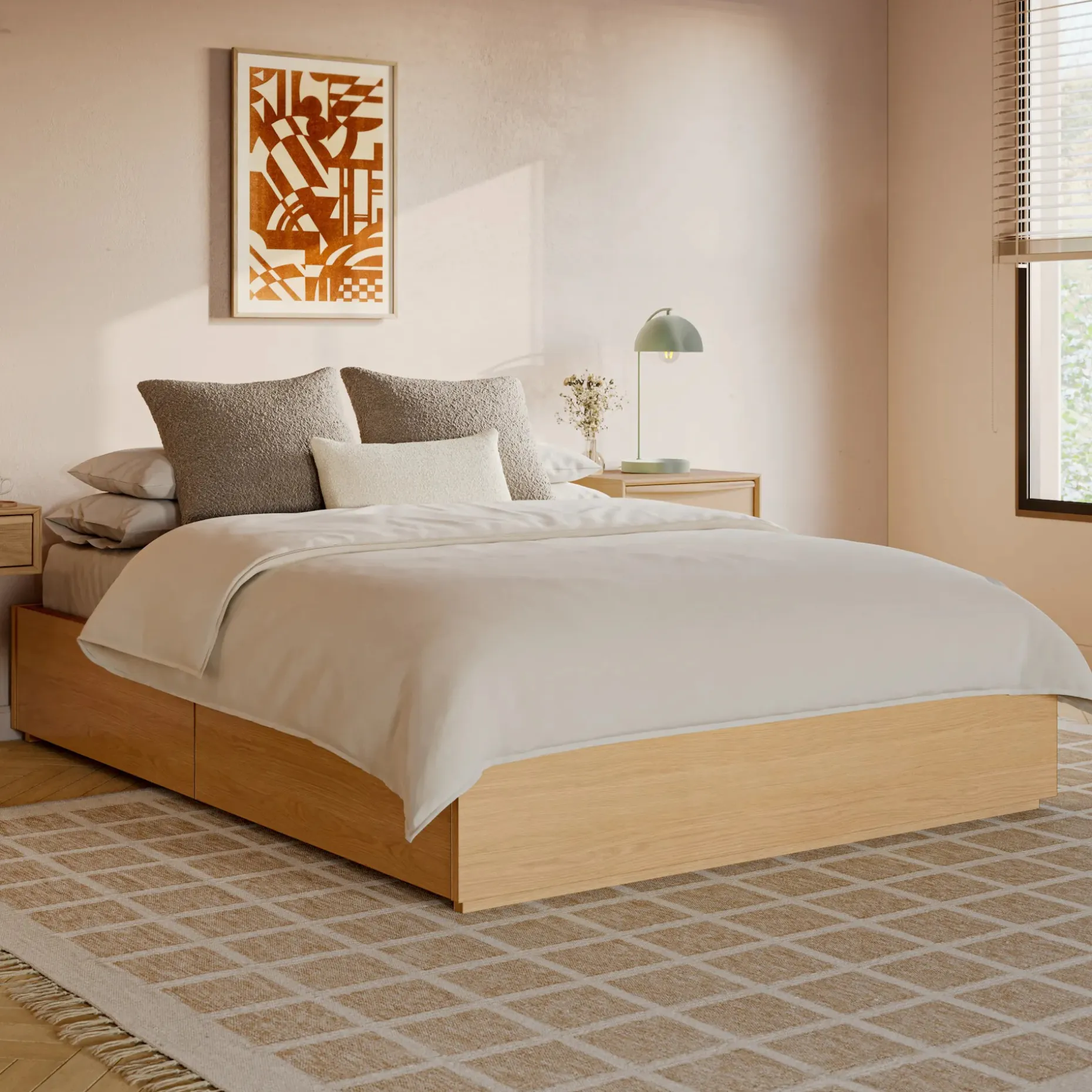 Leif Full Platform Storage Bed - White Oak