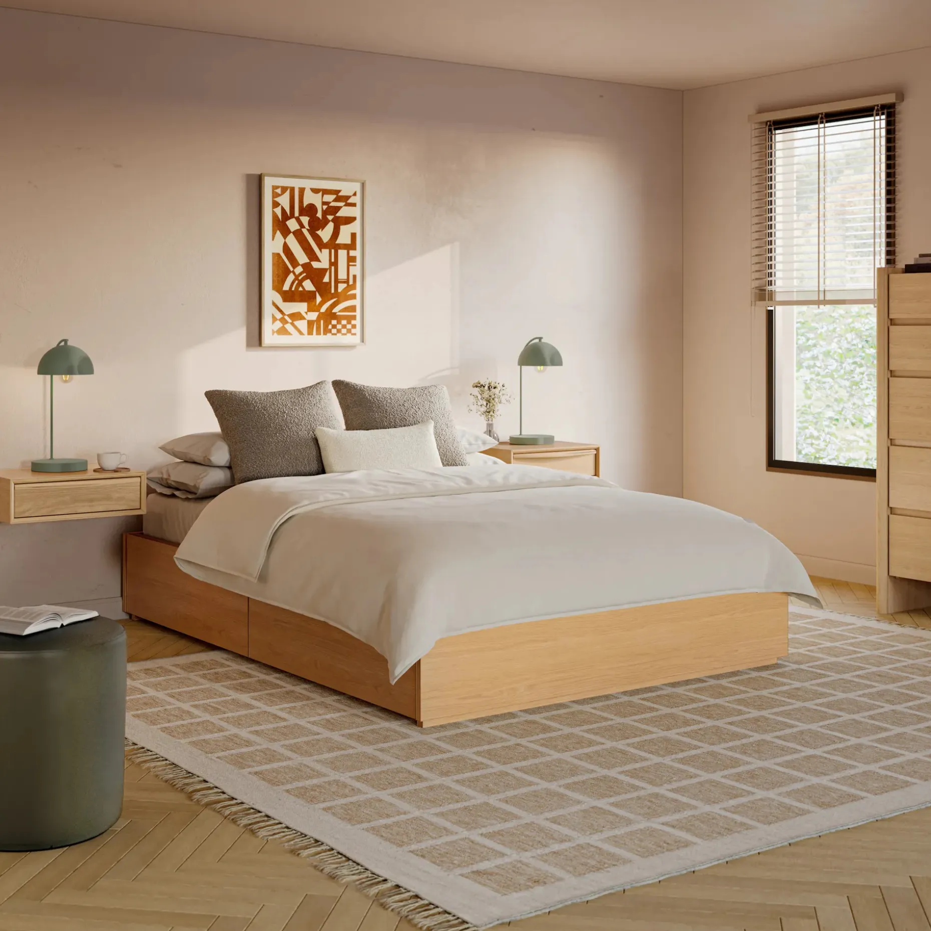 Leif Full Platform Storage Bed - White Oak