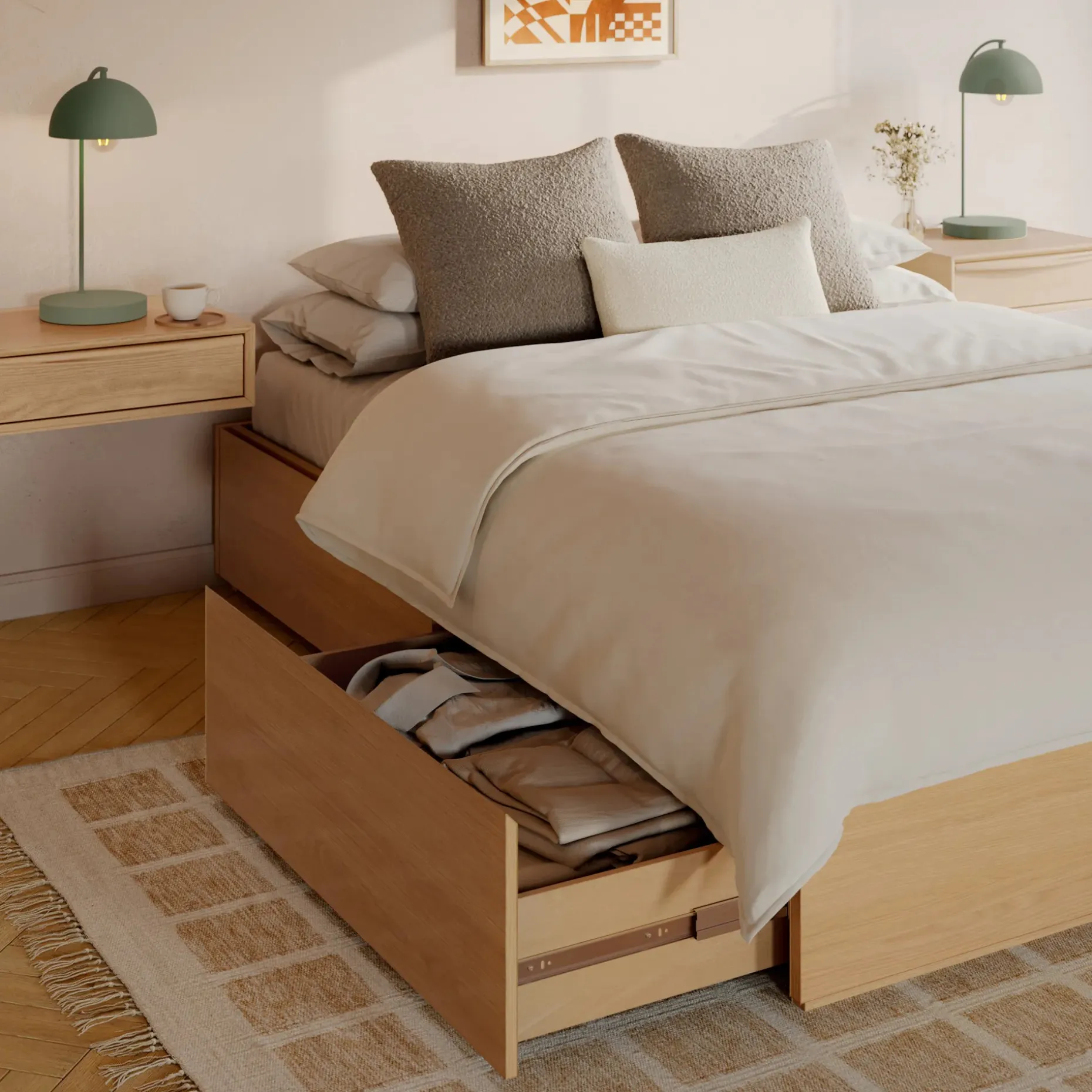 Leif Full Platform Storage Bed - White Oak