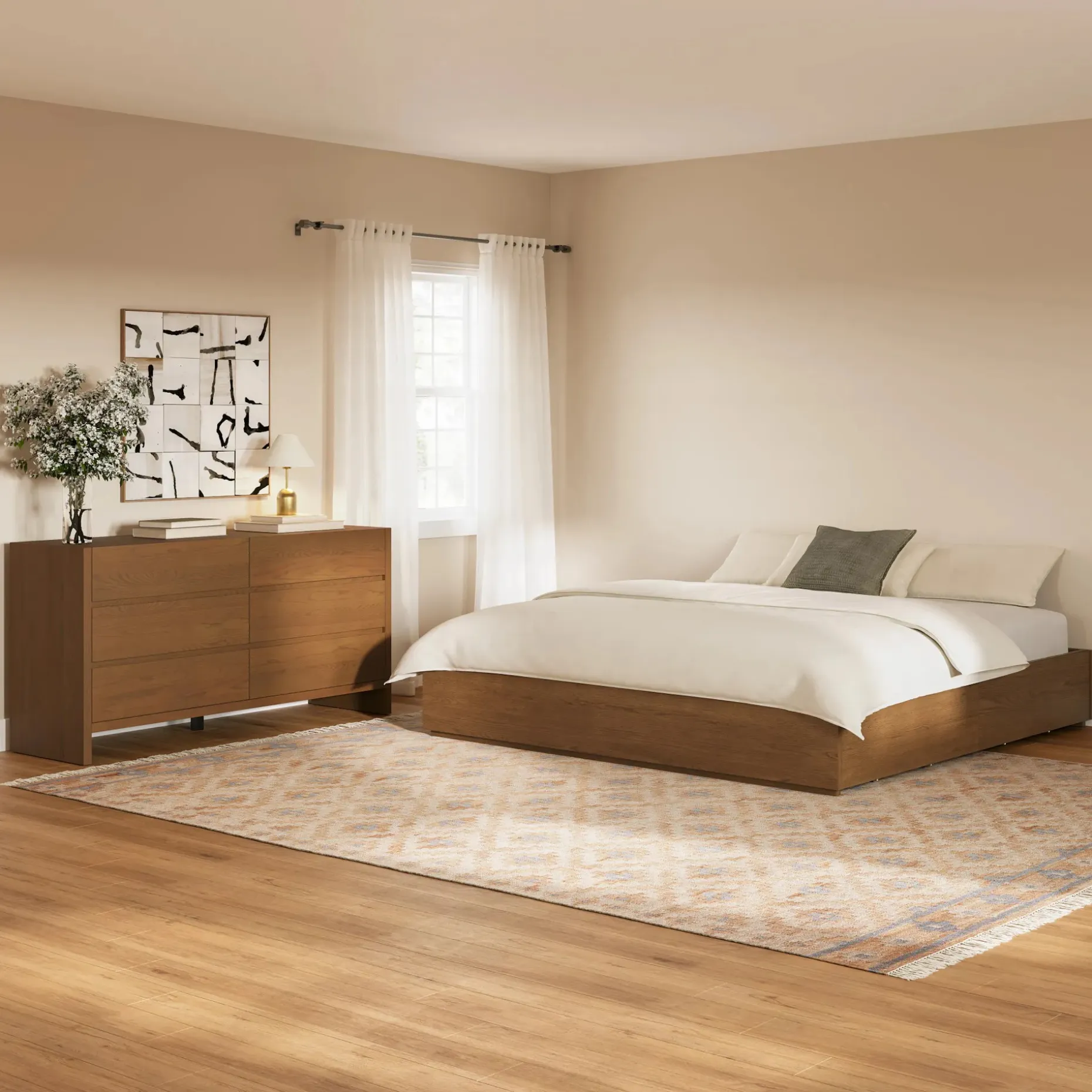 Leif King Platform Storage Bed - Smoked Oak