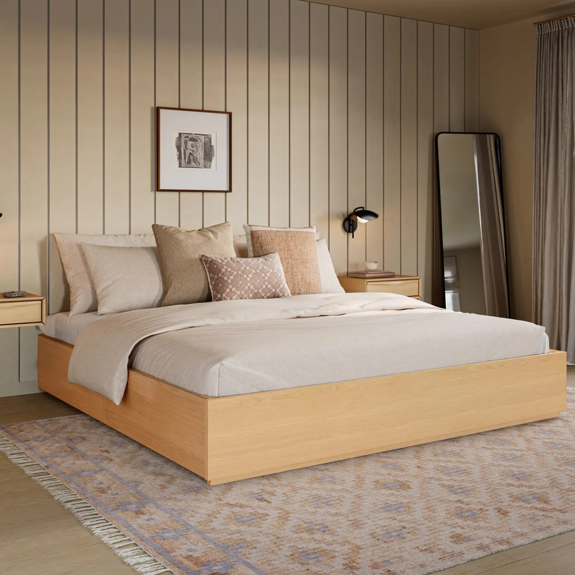 Leif King Platform Storage Bed - White Oak