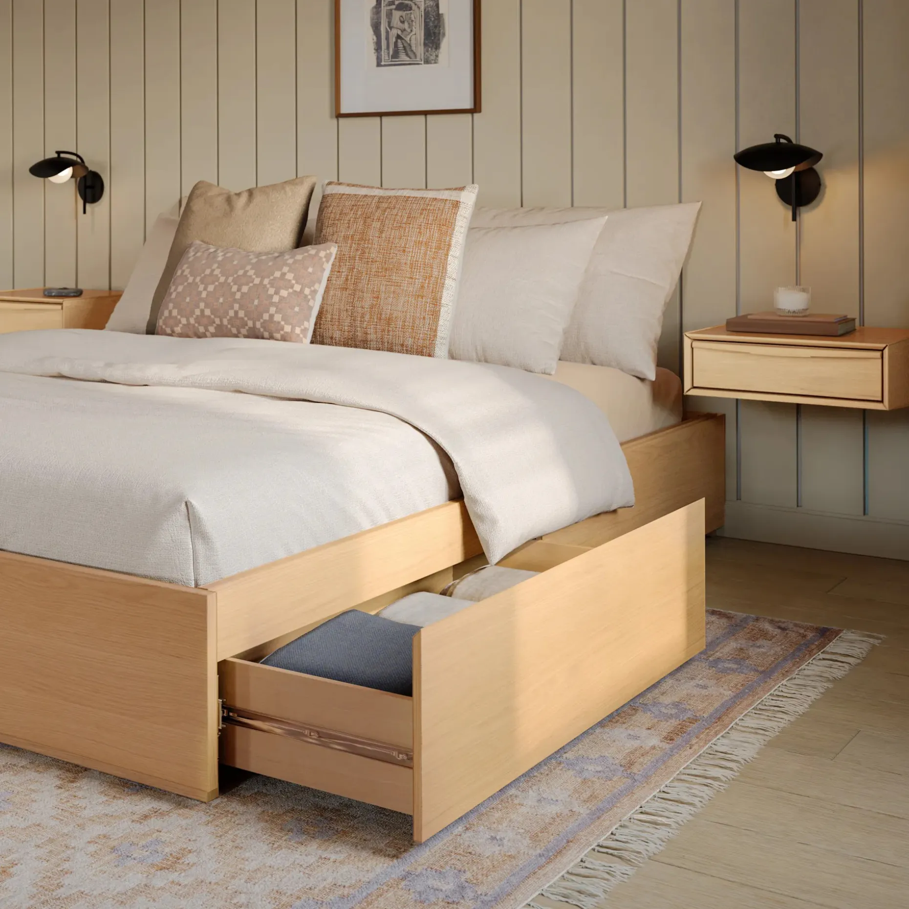 Leif King Platform Storage Bed - White Oak