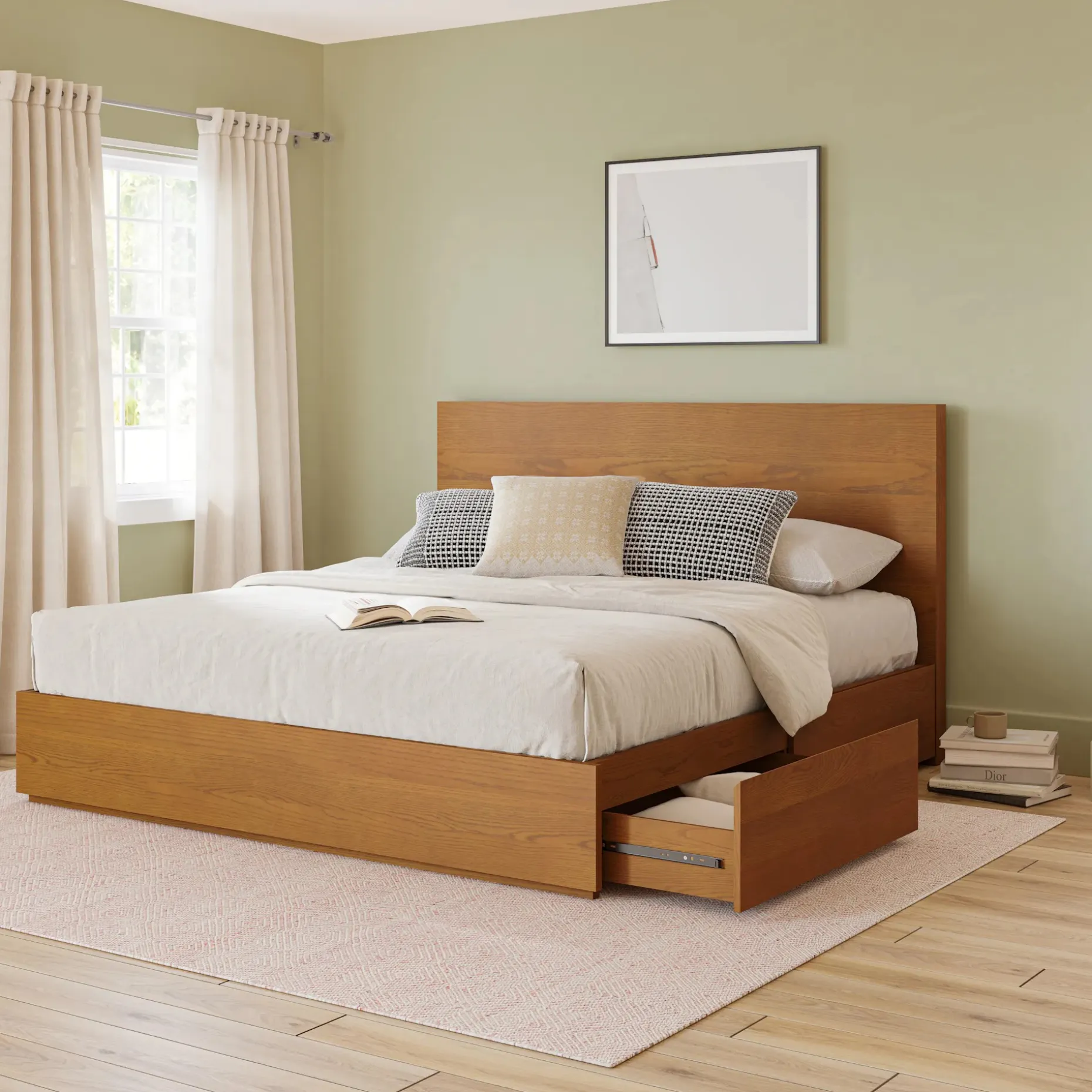 Leif King Storage Bed - Smoked Oak