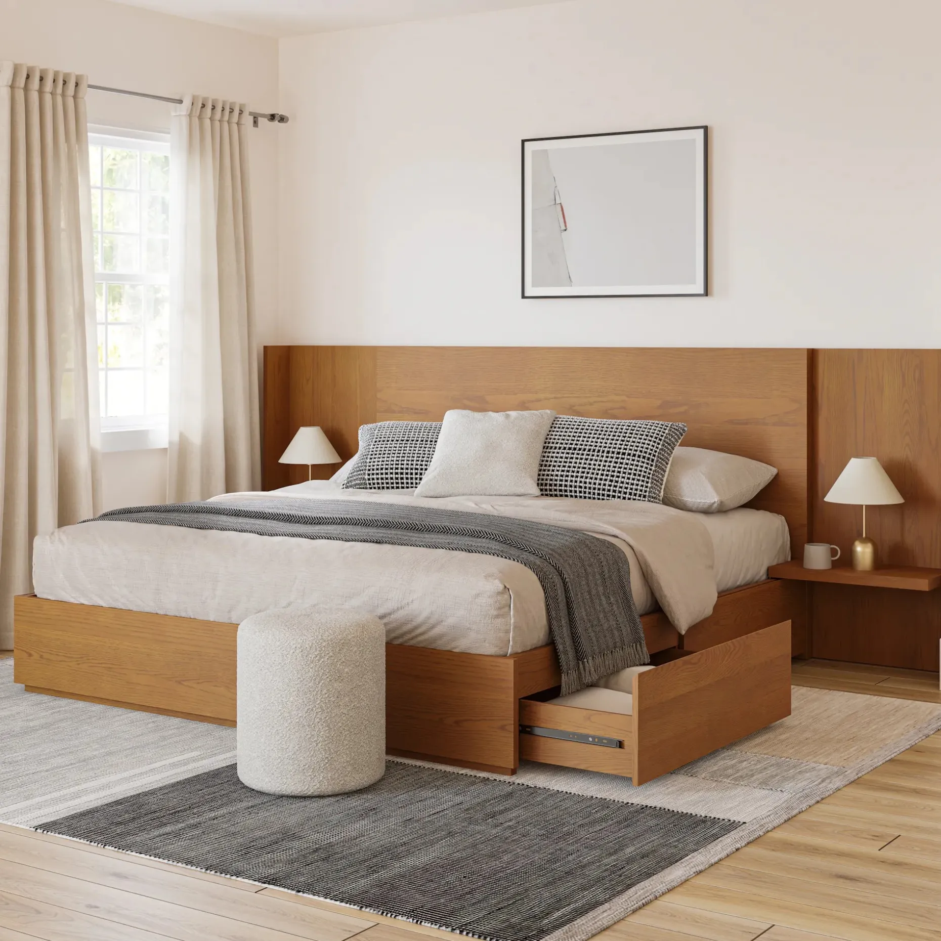 Leif King Storage Bed with Nightstands Set - Smoked Oak