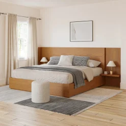 Leif King Storage Bed with Nightstands Set - Smoked Oak