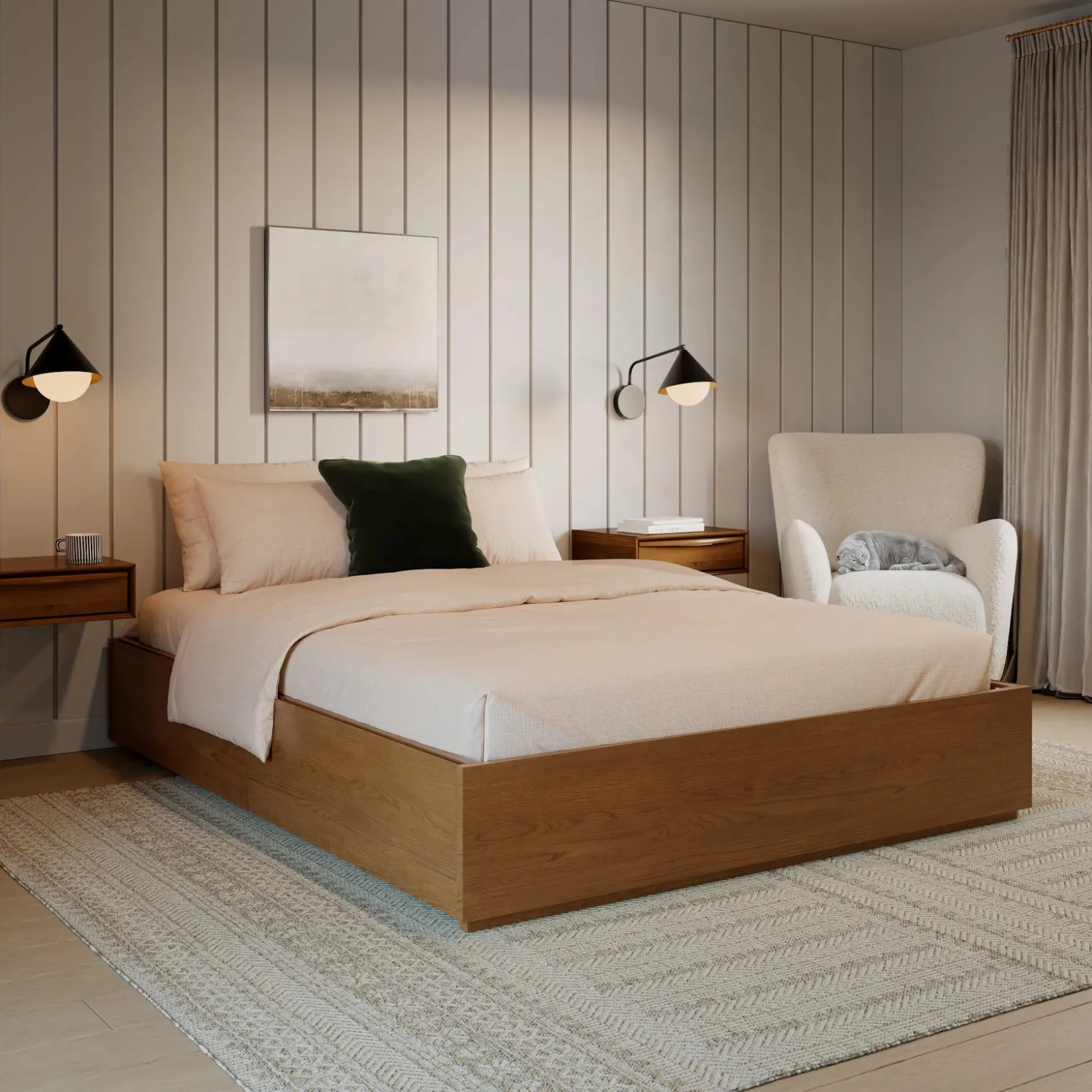 Leif Queen Platform Storage Bed - Smoked Oak
