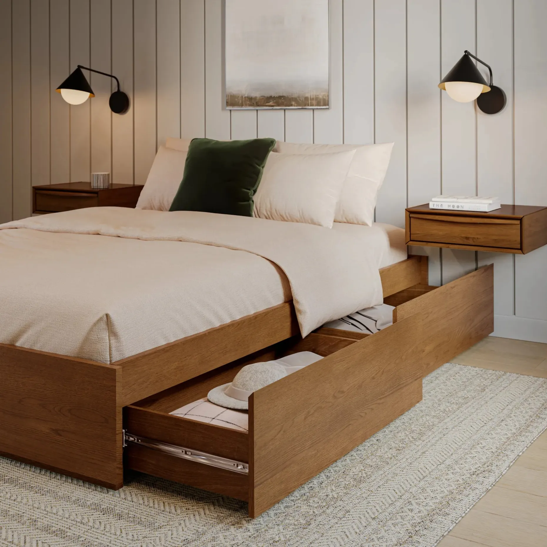 Leif Queen Platform Storage Bed - Smoked Oak
