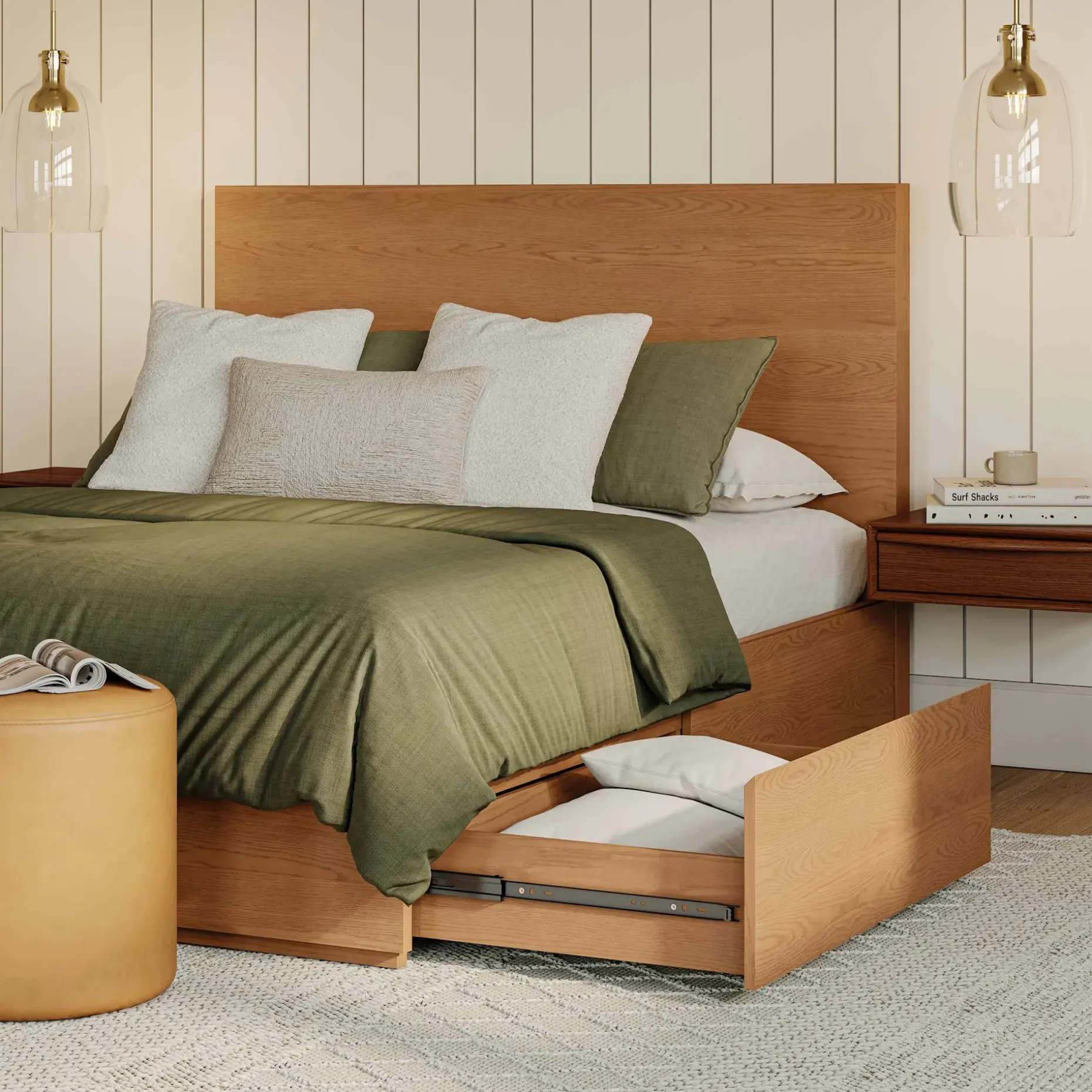 Leif Queen Storage Bed - Smoked Oak