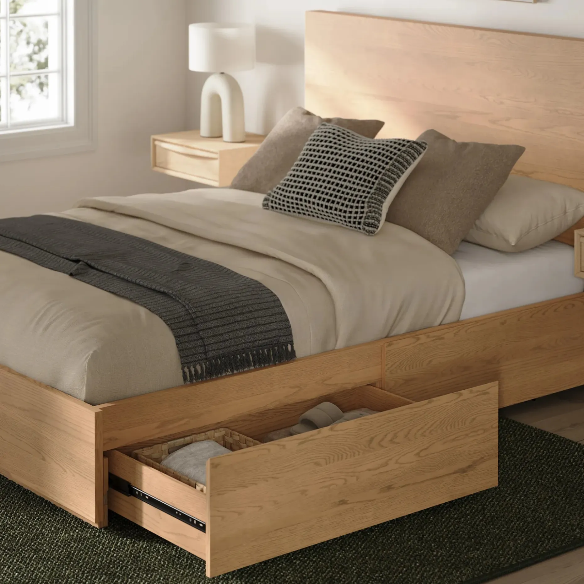 Leif Queen Storage Bed - White Oak