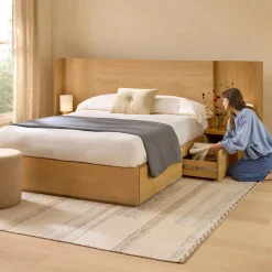 Leif Queen Storage Bed with Nightstands Set - White Oak